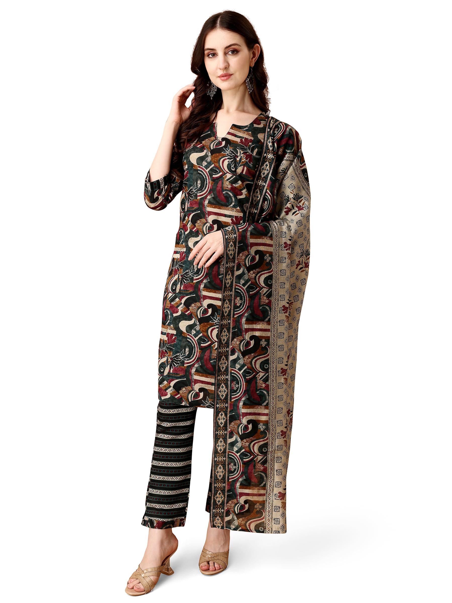 Kurta ensemble fluide coton anti-froissement pantalon vert S - 8