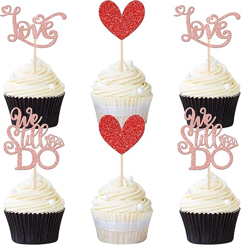 Miniatura 31 de 30 PCS He Asked She Said Yes Cupcake Toppers Love I Do Diamond Ring Cupcake Picks for Wedding Enaggement Bridal Shower Party Cake Decorations Black