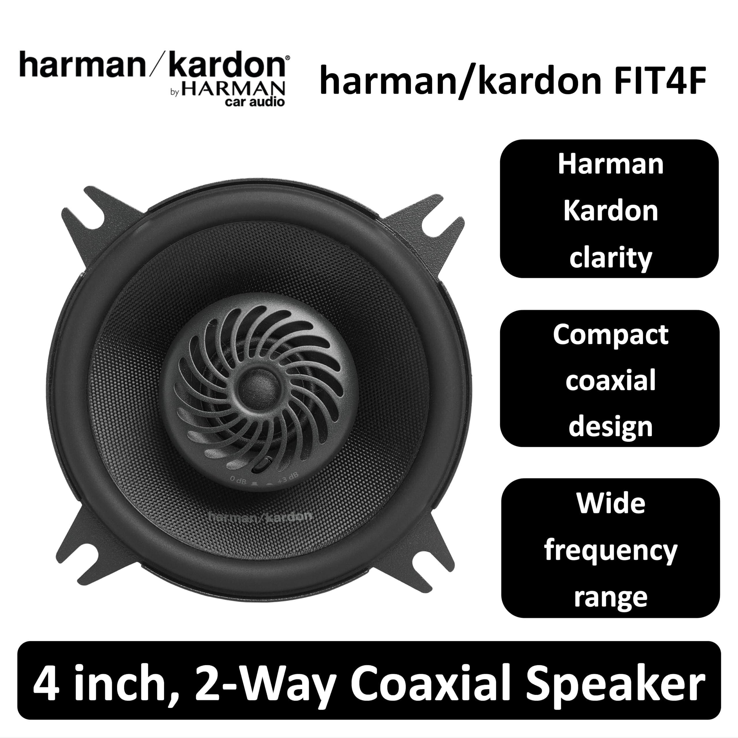 Harman Kardon FIT 4F Koaxial Lautsprecher Auto 10mm (4 Zoll): Car HiFi Lautsprecher mit 35W RMS und 280W Peak, klare Stmmen Nachrüstlösung für kompakten Klang - Paarweise