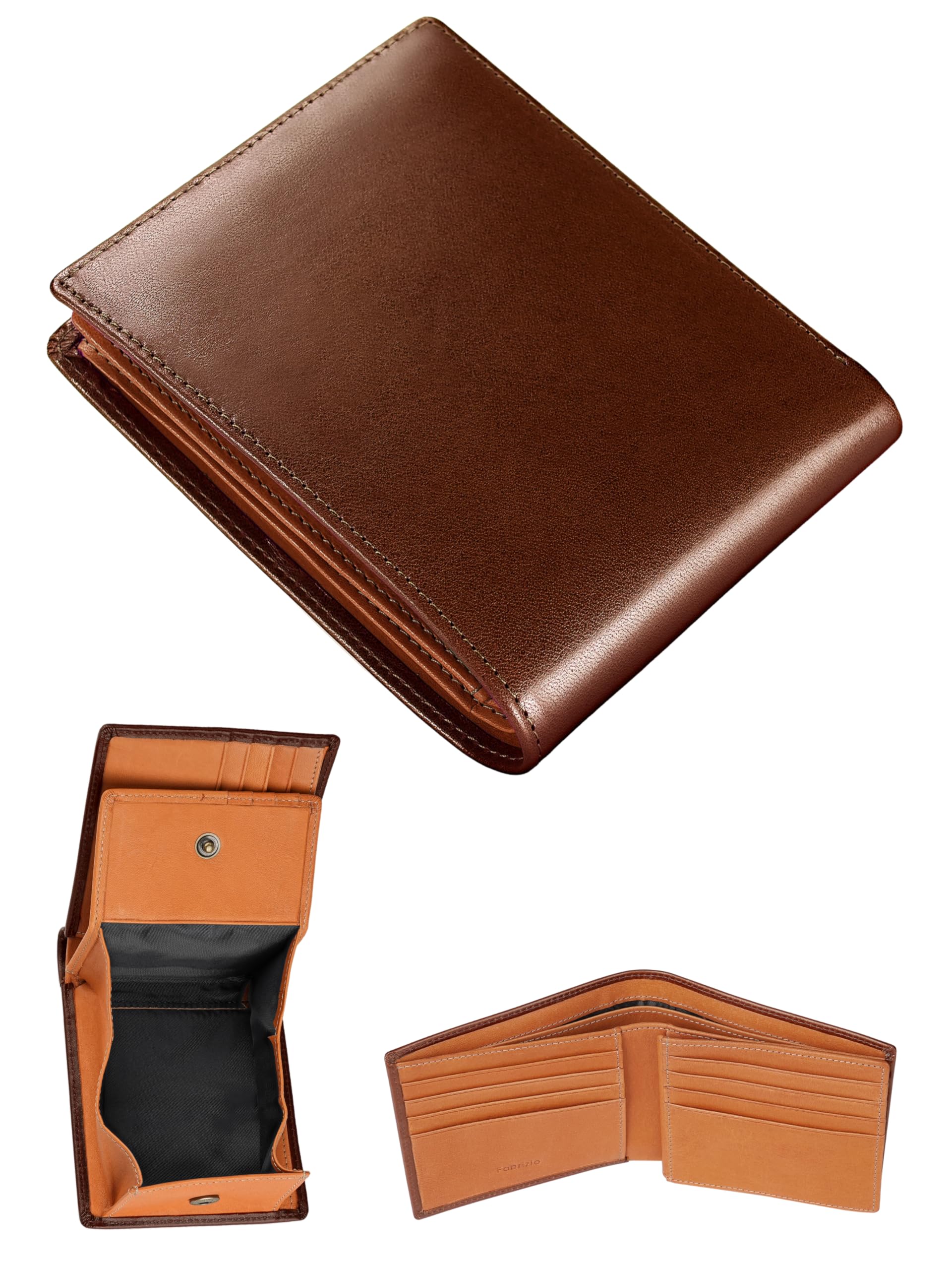 Fabrizio Men's Bifold Box-Type Wallet with Coin Purse, Thin, Soft, Easy-to-Use Italian Leather, Made by Top-Class Leather Artisans, Large Capacity Genuine Leather : Clothing, Shoes & Jewelry