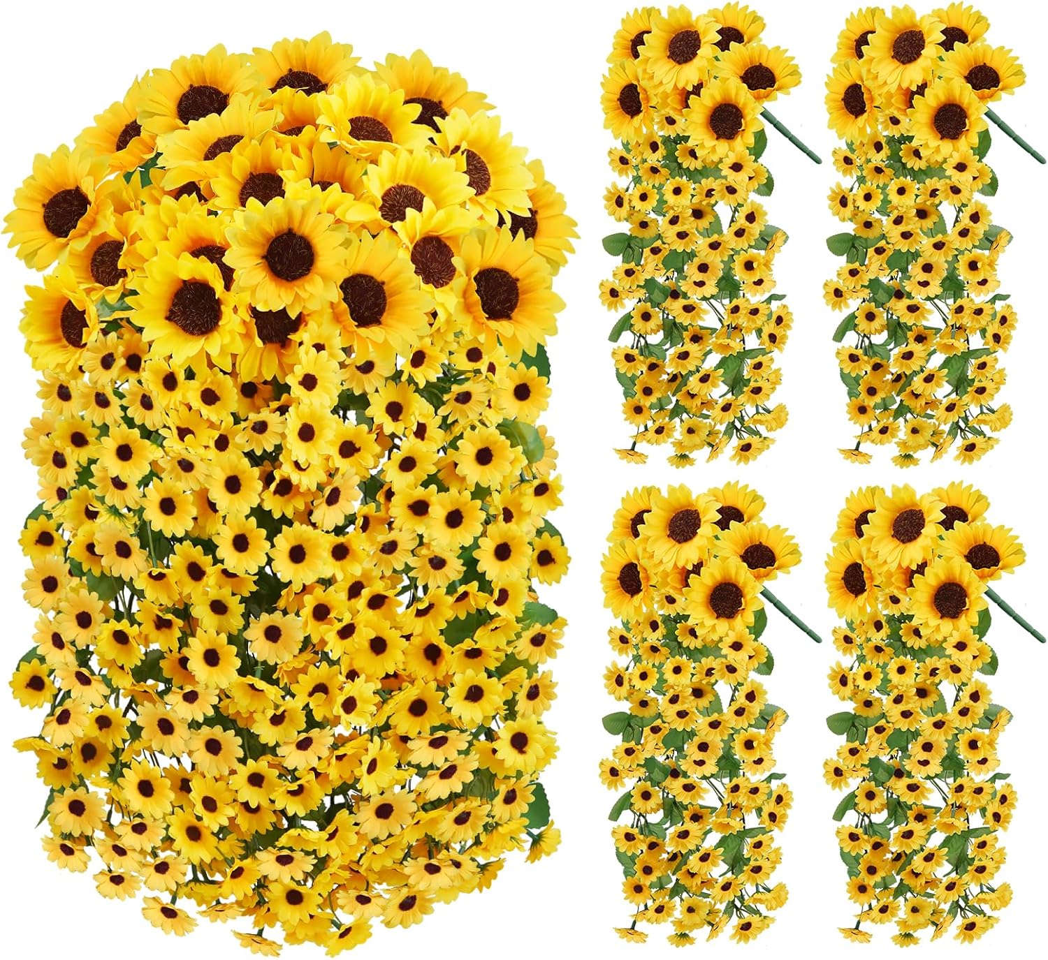 4PCS 188 Sunflowers Artificial Flowers for Outdoors, Fake Hanging Flowers Spring Summer UV Resistant Silk Sunflowers for Spring Porch Garden Home Patio Outside