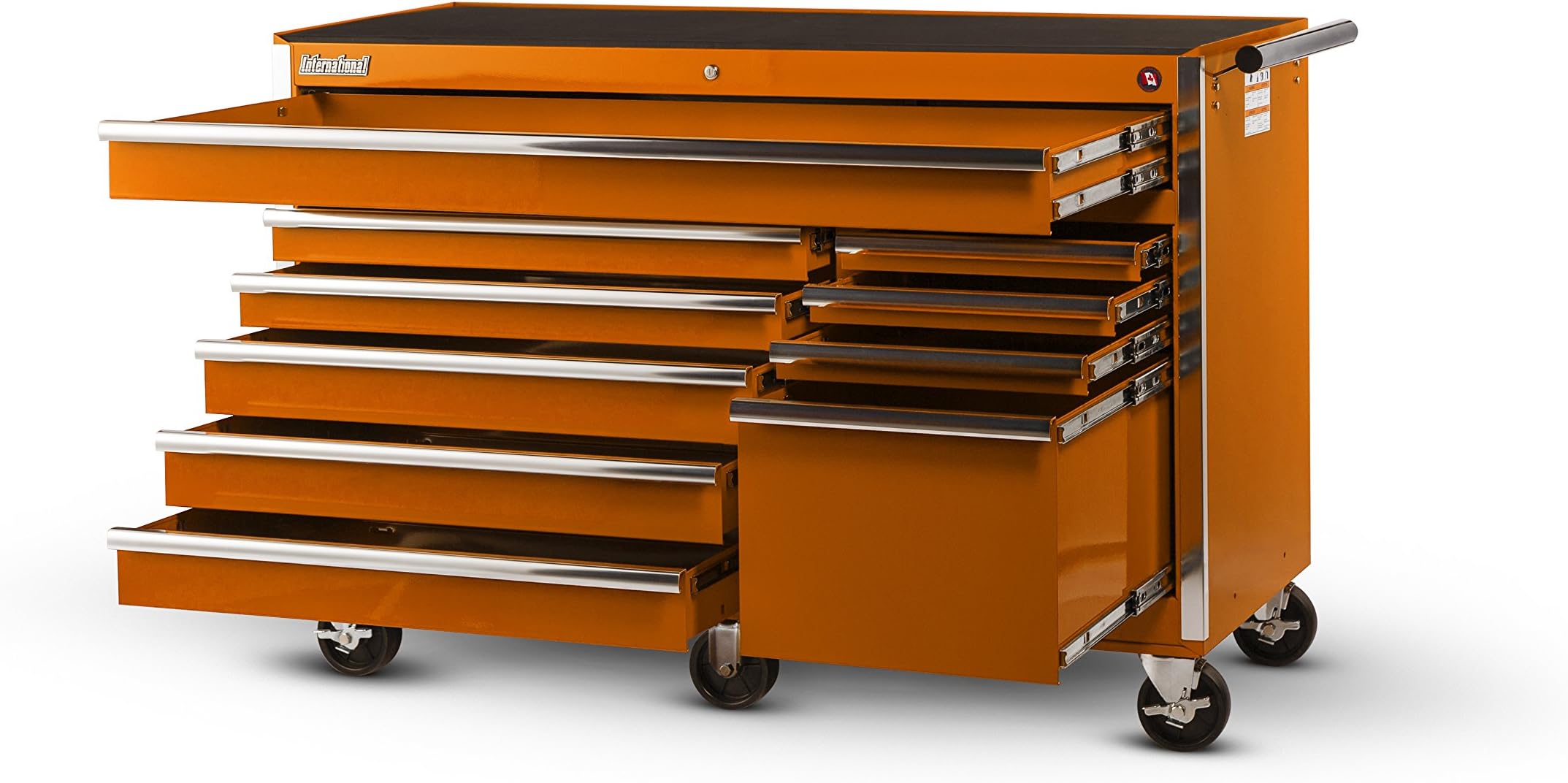 International VRB-5610OR 56-Inch 10 Drawer Orange Tool Cabinet with Heavy Duty Ball Bearing Drawer Slides