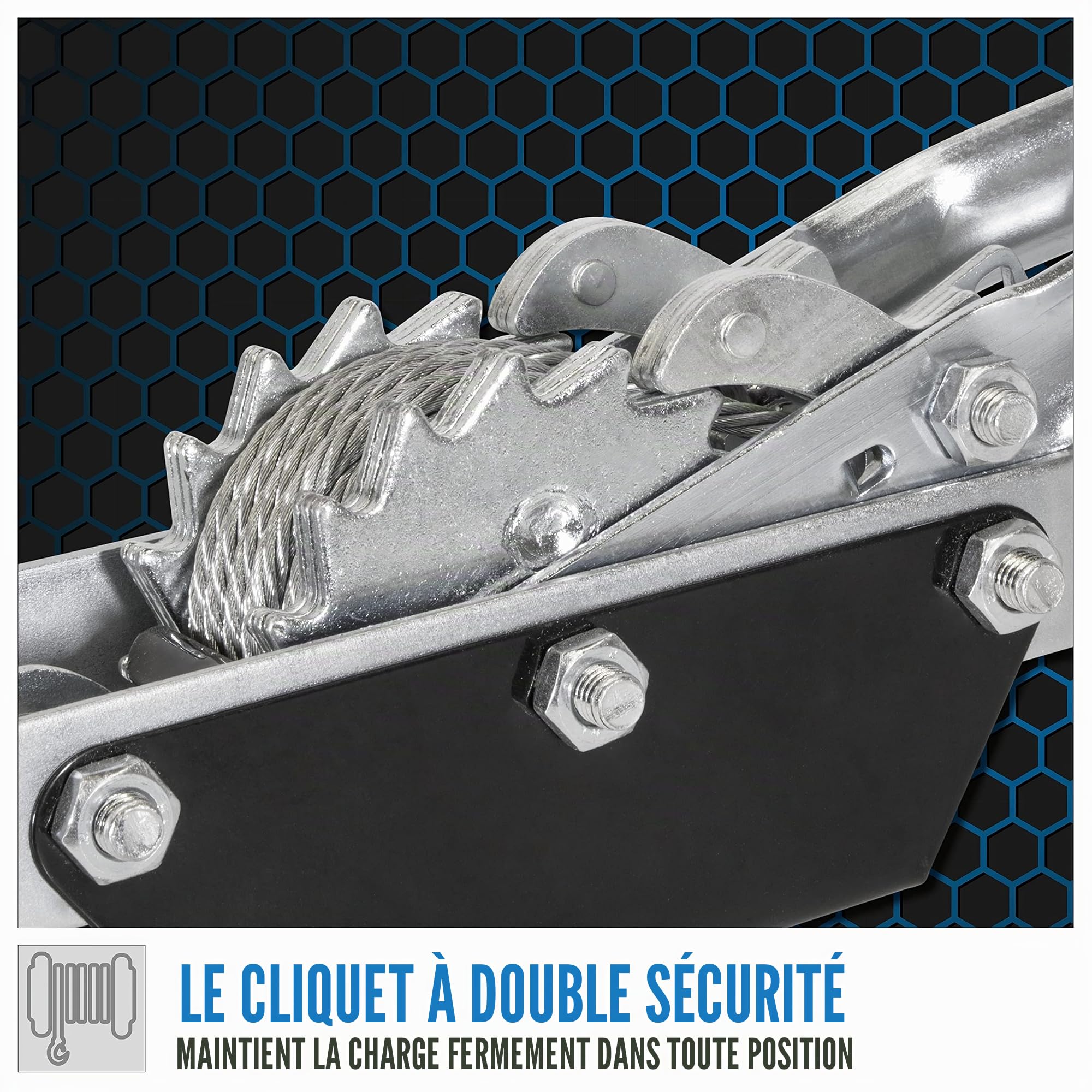 Güde 38351 Câble à levier manuel HS 4000 (construction stable en acier galvanisé, cliquet double sécurisé, poulie de renvoi)