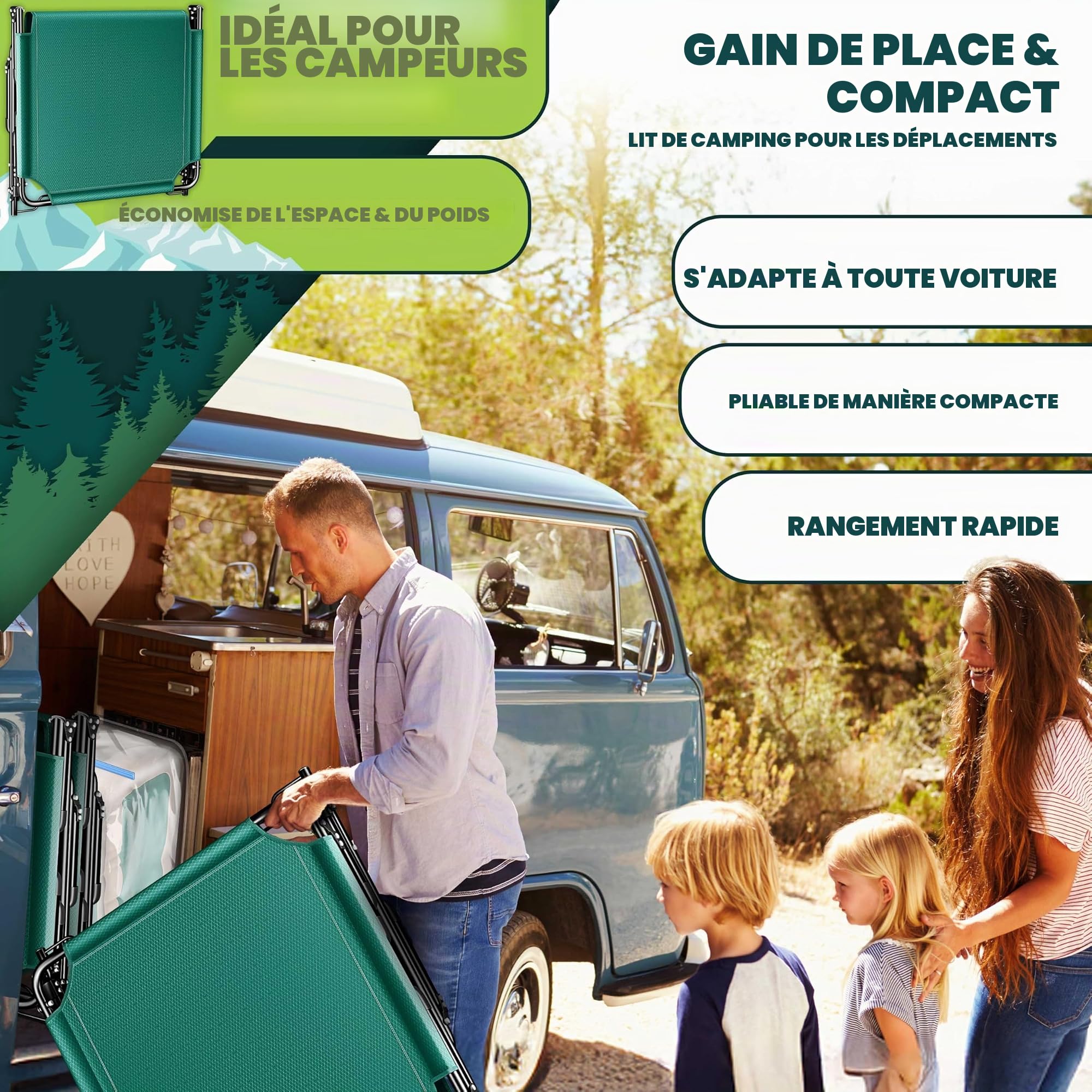 KESSER® Lit de camping pliable 190 x 68 x 30 cm - Charge maximale : 250 kg - En tissu Oxford et structure en acier robuste - Chaise longue pour camping avec sac de transport, coussin de nuque, poche