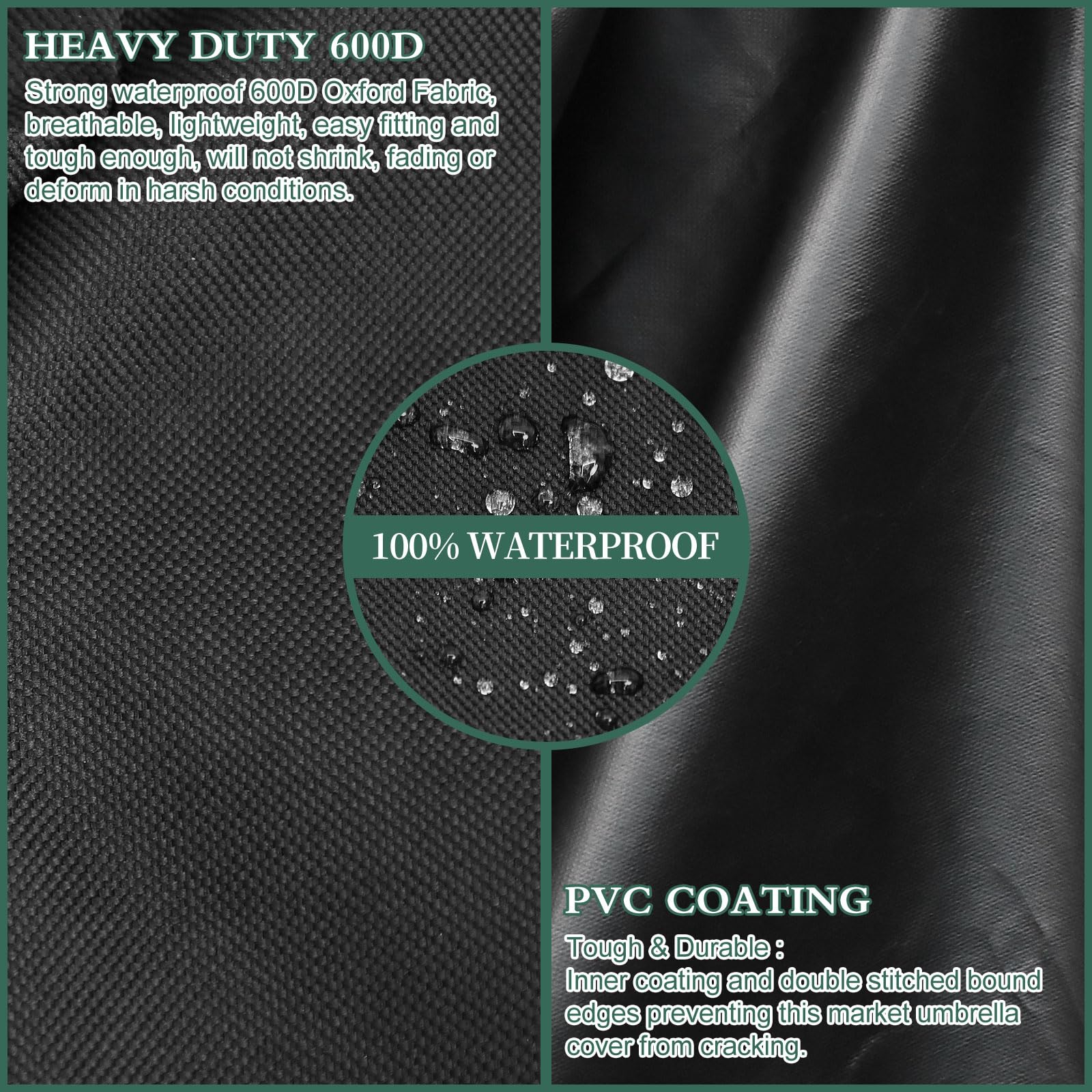 PATIO PLUS Double Garden Waterproof Large Parasol Cover with Rod, Fastened buckle ties,Adjustable drawstring and Zipper - Image 3