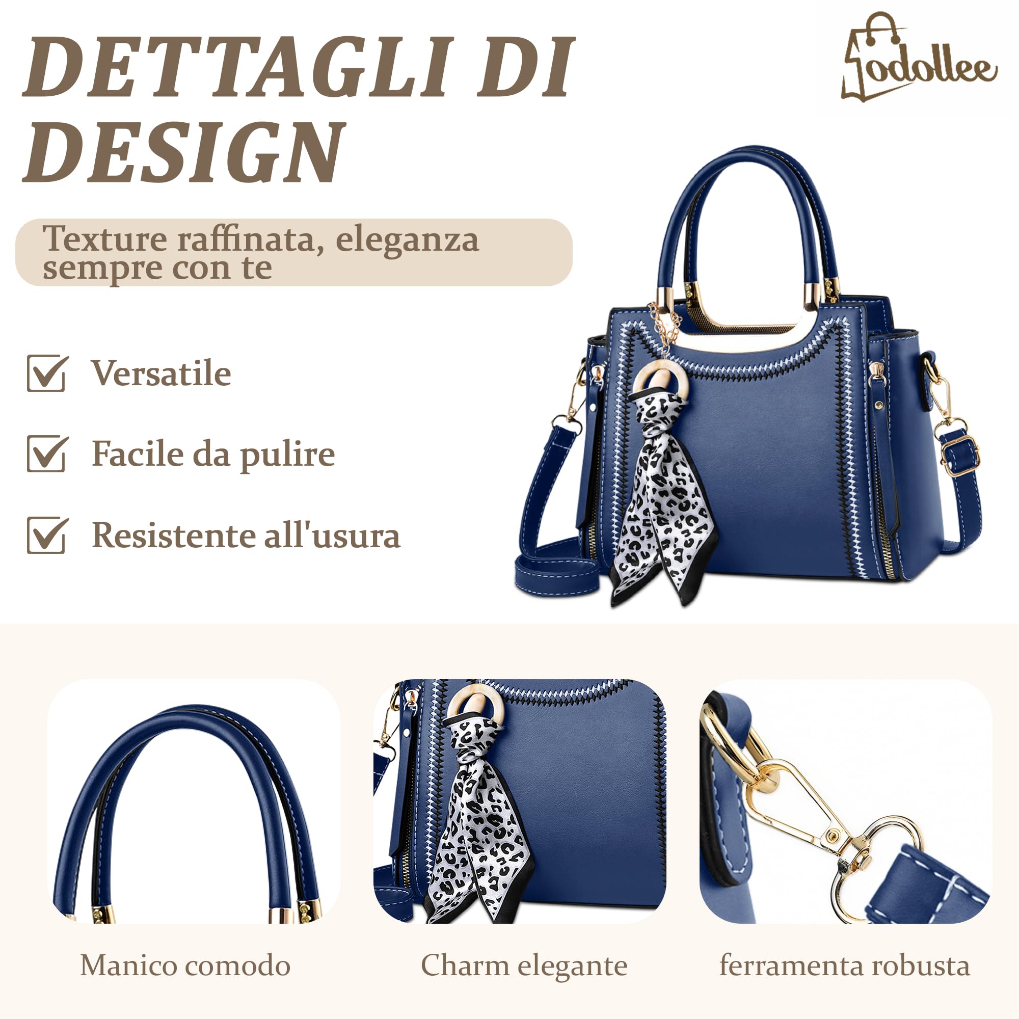 Borsa Donna Borsa a Mano Elegante Borsetta Borsa a Tracolla Pelle PU Borsa a Spalla con Sciarpa di Seta Ciondolo