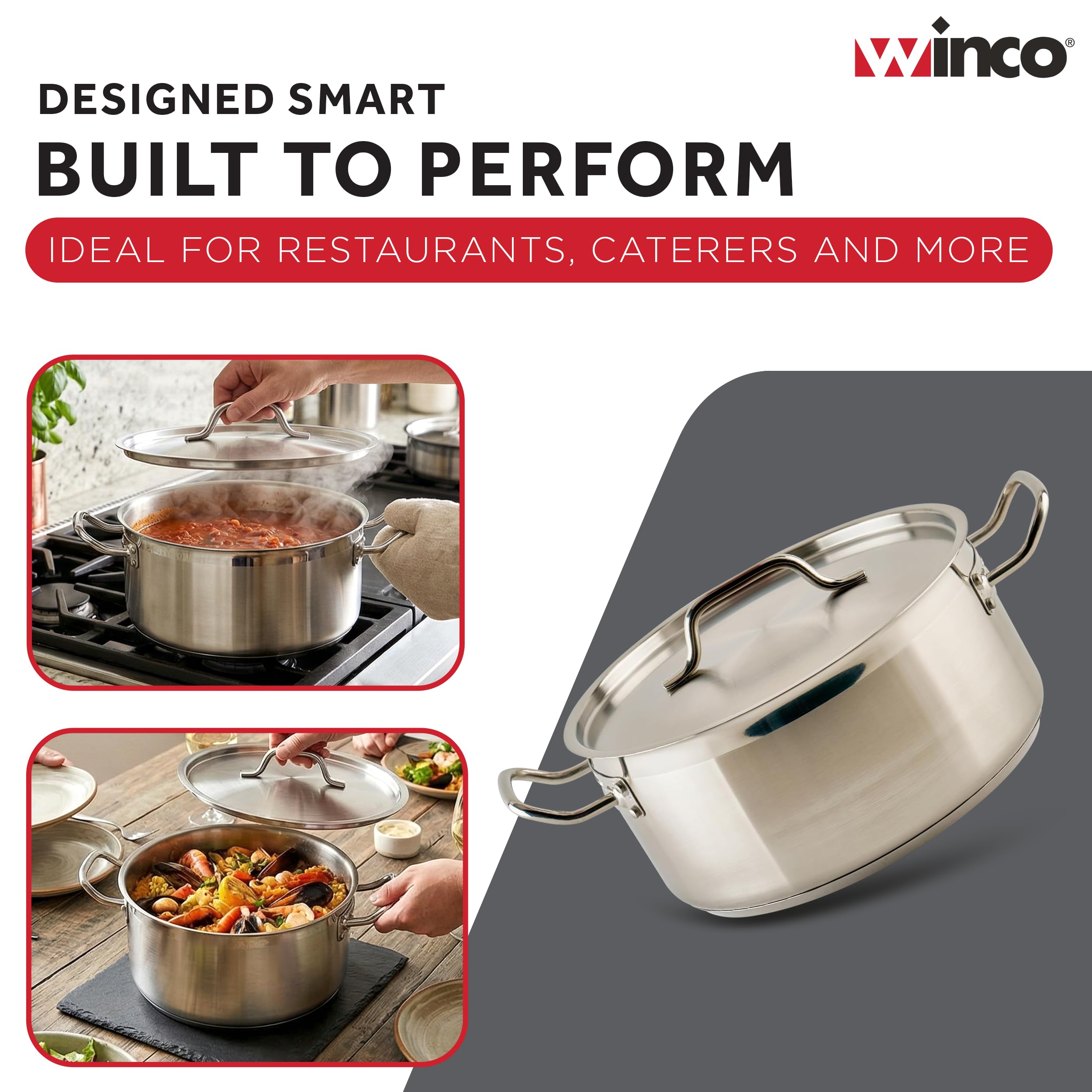 Winco 8qt Stainless Steel Brazier Pan with Lid -7 Winco 8qt Stainless Steel Brazier Pan with Lid -7