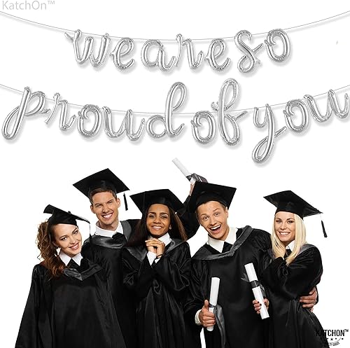 Miniatura 8 de KatchOn, Globos con texto en inglés We Are So Proud of You, 16 pulgadas, pancarta plateada con texto en inglés We Are So Proud of You  Decoraciones