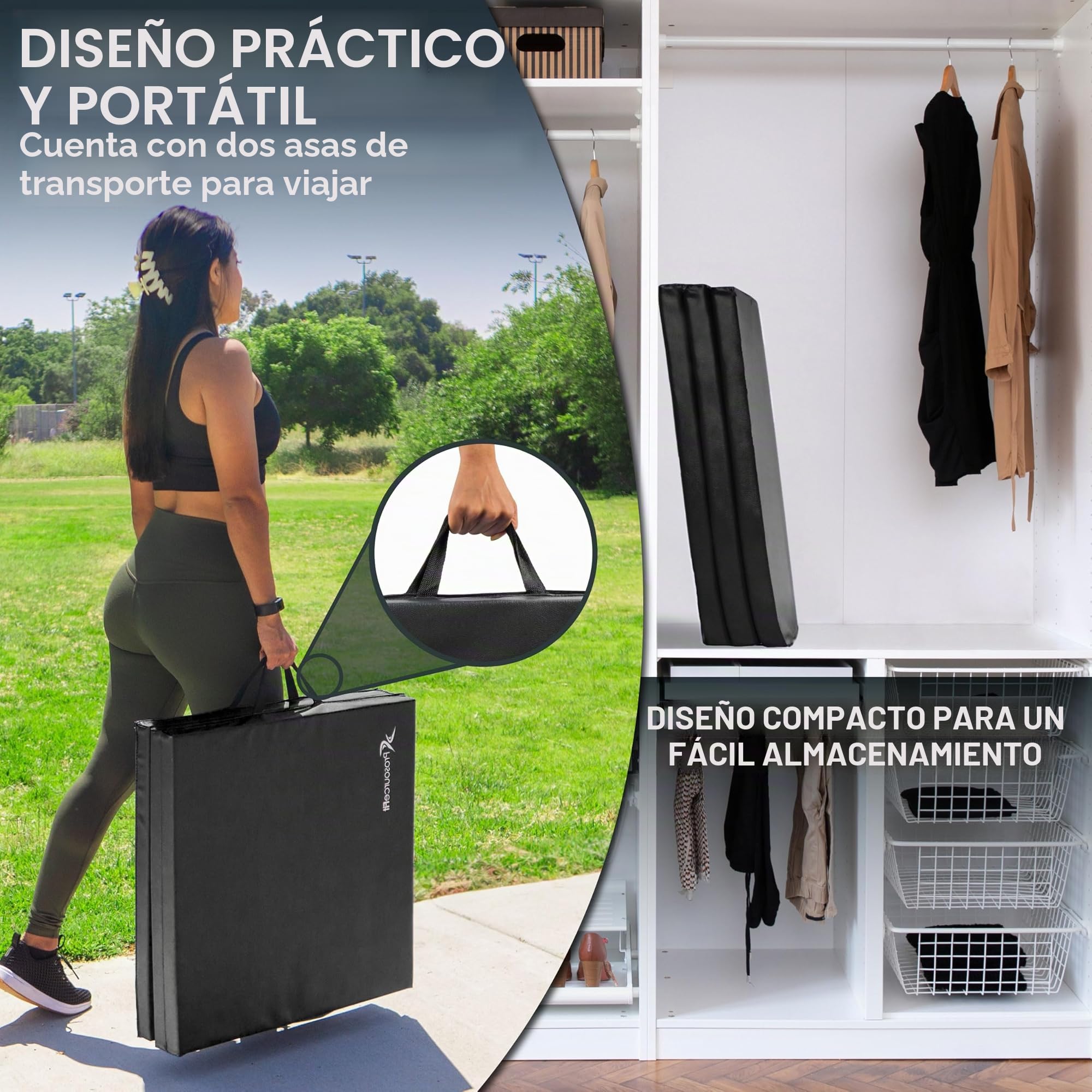 Esterilla de ejercicio plegable de tres pliegues 6x2 pies Prosource Fit con asas de transporte para artes marciales