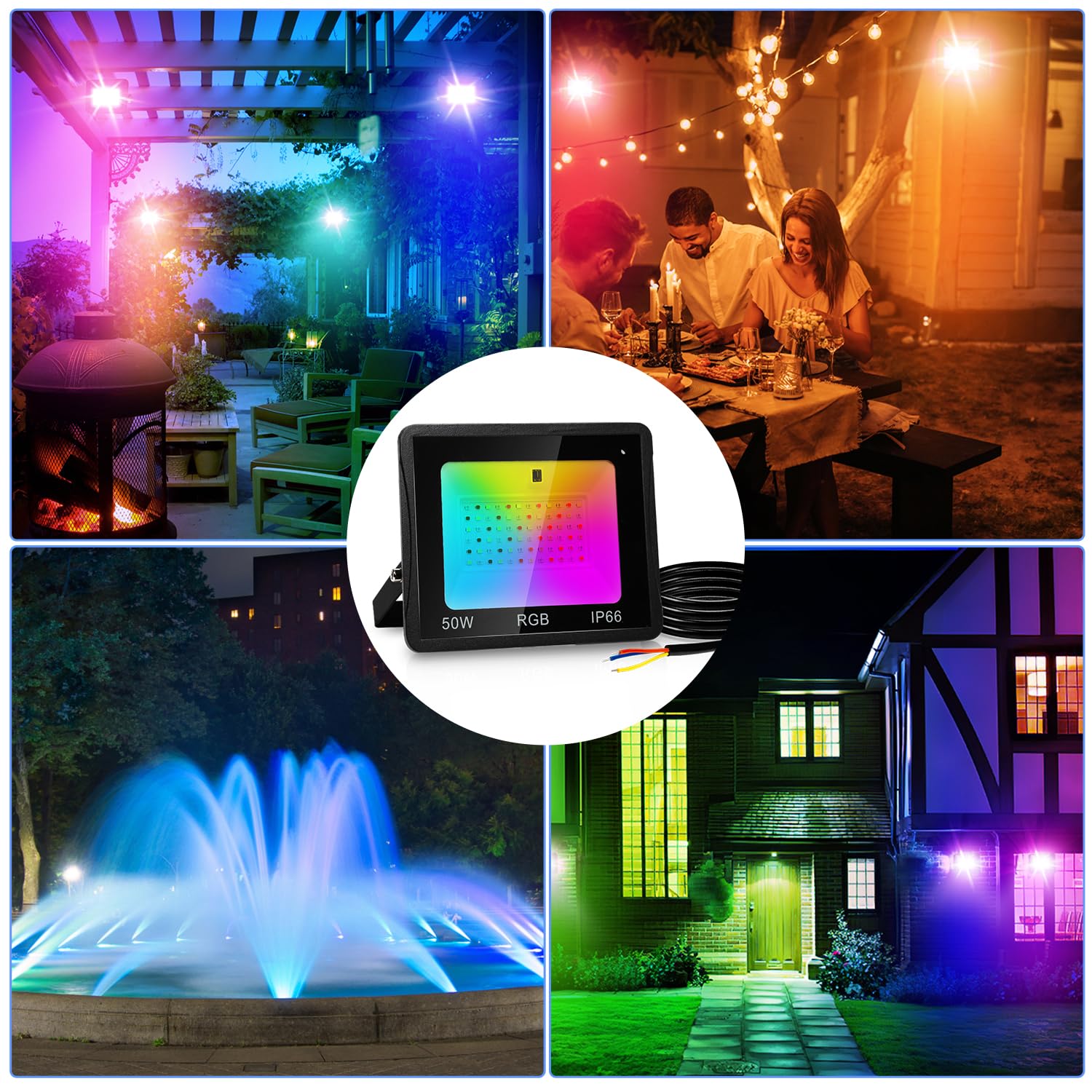 50W RGB LED Strahler Dimmbar 8 Stück, Aussen Fernbedienung, Außenstrahler LED RGB Wasserdicht IP66, 16 Farben 4 Modi, Fluter für bäume, Stimmungslicht mit Farbwechsel
