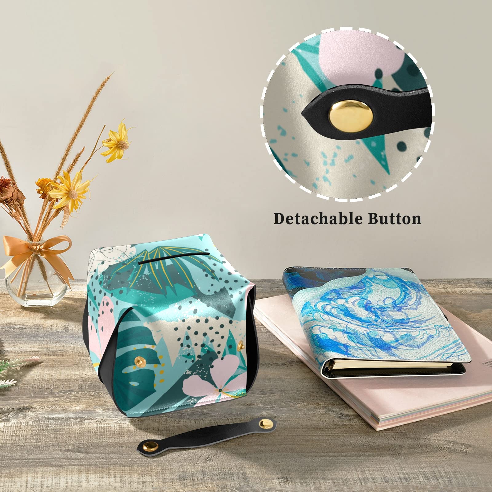 Taschentuchbox-Abdeckung Aus PU-Leder – Wildblumen-Muster, 20x12x11 Cm, Für Auto & Bad