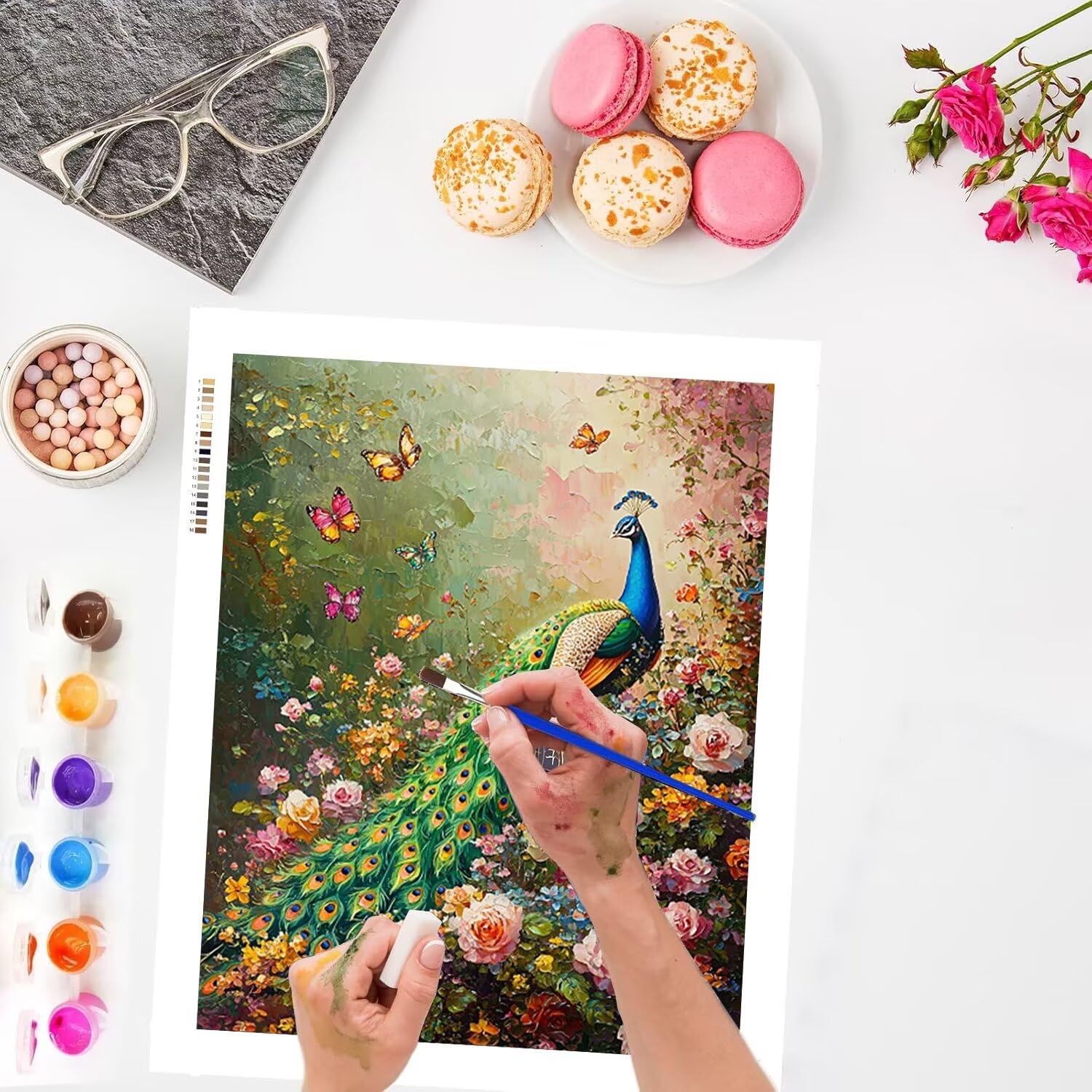 WEISHIWE Fiori di pavone Dipingere con i Numeri per Adulti, 70x90cm a-558 | Paint by Numbers Kit con Pennelli e Acrilico Pigmento, Fai da te Olio La Pittura di Numeri Kit, Decora la Casa, senza Cornice