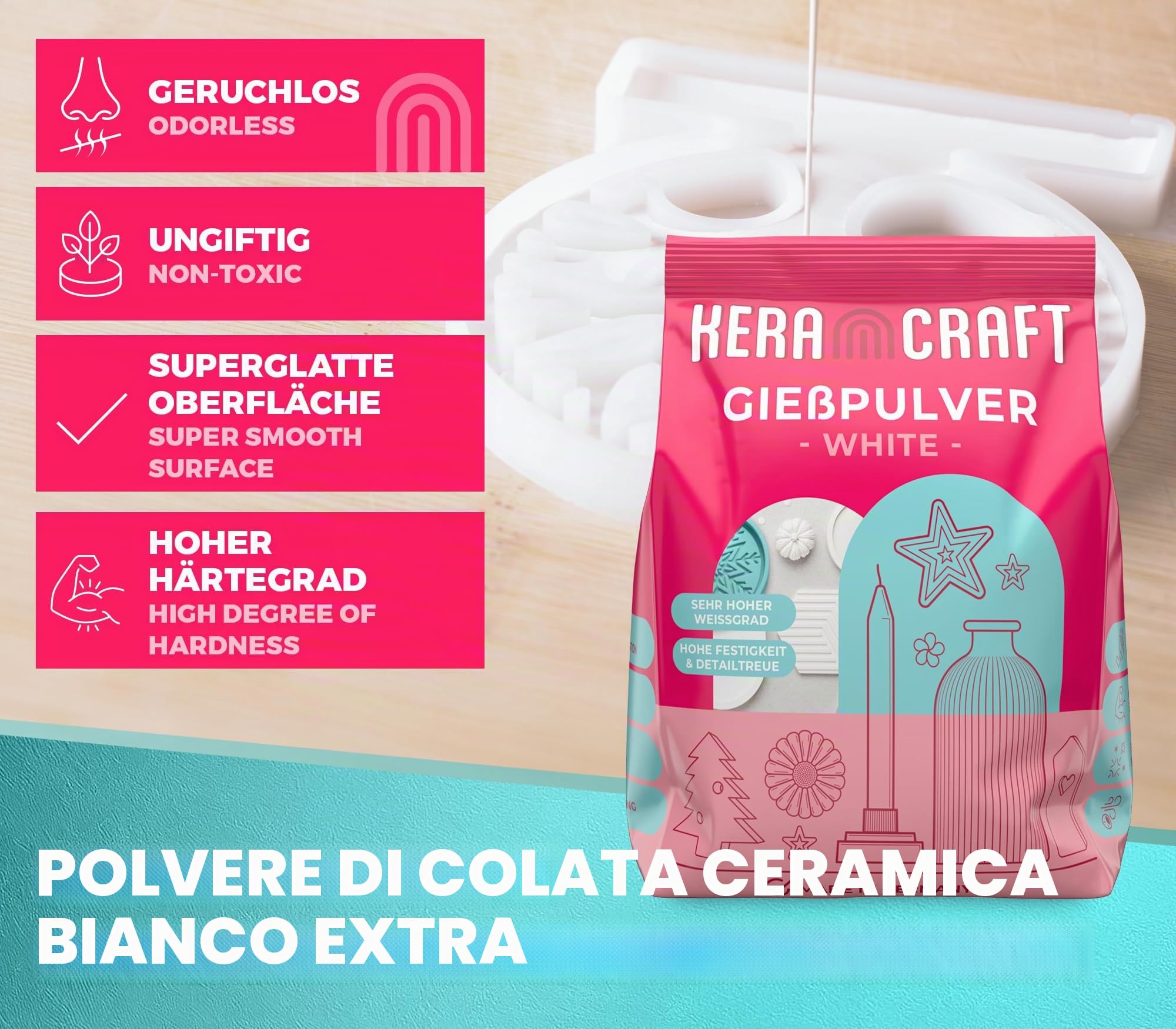 Keracraft Polvere di colata bianca 2 x 4,5 kg Colata in rilievo bianco per progetti creativi