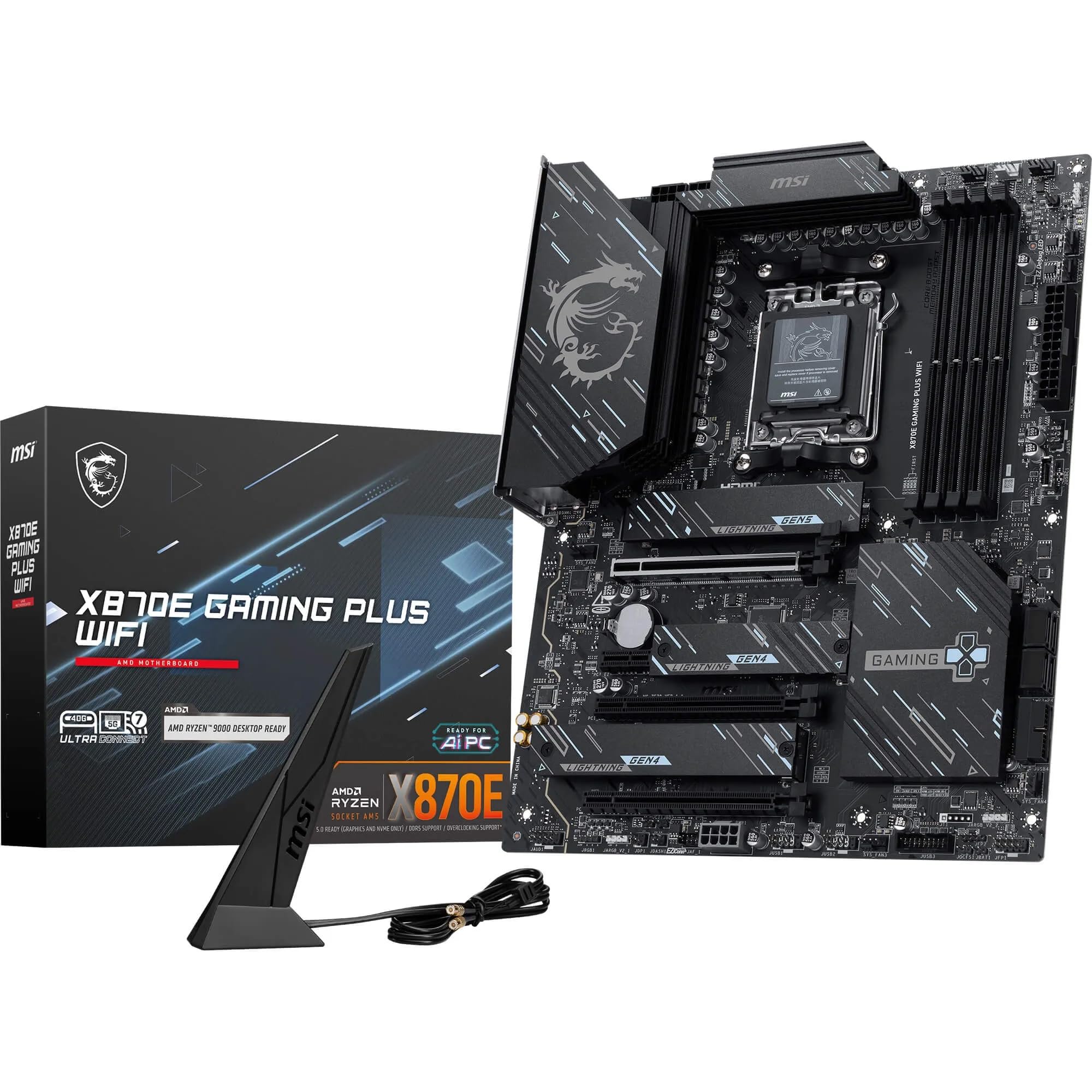 MSI X870E Gaming Plus WiFi Placa Base, ATX - Admite procesadores AMD Ryzen 9000/​8000 / 7000, AM5-​60A SPS VRM, DDR5 Memory Boost 8200+ MT/​s (OC), PCIe 5.0 x16 & 4.0 x4, M.2 Gen5, Wi-​Fi 7, 5G LAN