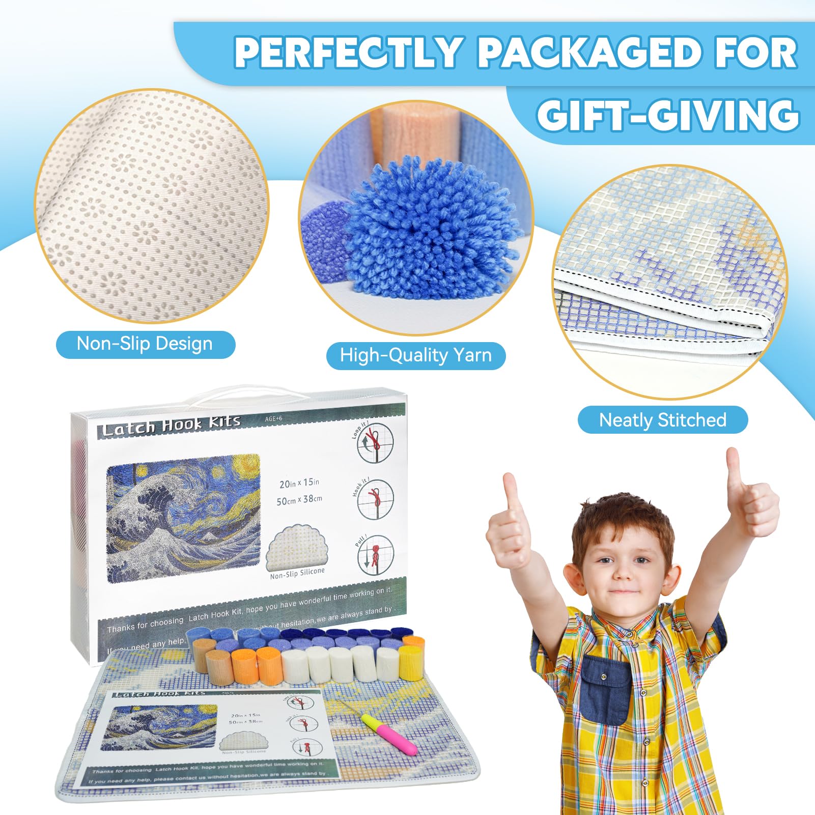 EsLuker.ly Latch Hook Rug Kits for Adults Kids Beginners DIY Crochet Rug Making Kit with Printed Cats Patterns Canvas Yarn Carpet Embroidery Crafting Arts - Image 3