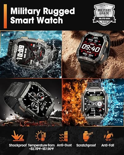 Miniatura 2 de Smart Watches for Men, 1.95'' Fitness Watch: Military Smart Watch with 100 Days Battery Life/Call/Flashlight, Waterproof Sport Smartwatch for
