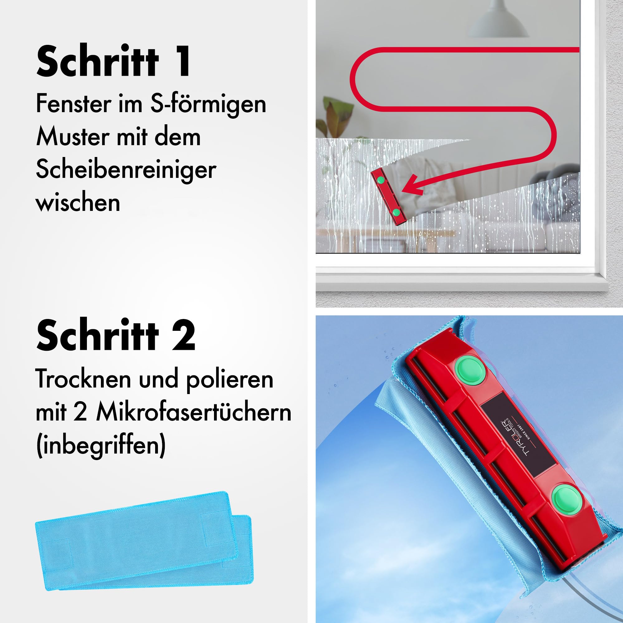 Tyroler Der Glider D-3 Magnetischer Fensterreiniger für 20-28mm Doppelglas | | Fensterputzer magnetisch für 20-28mm Doppelglas , beidseitig | Fensterreiniger magnetisch | Magnet Fensterputzer