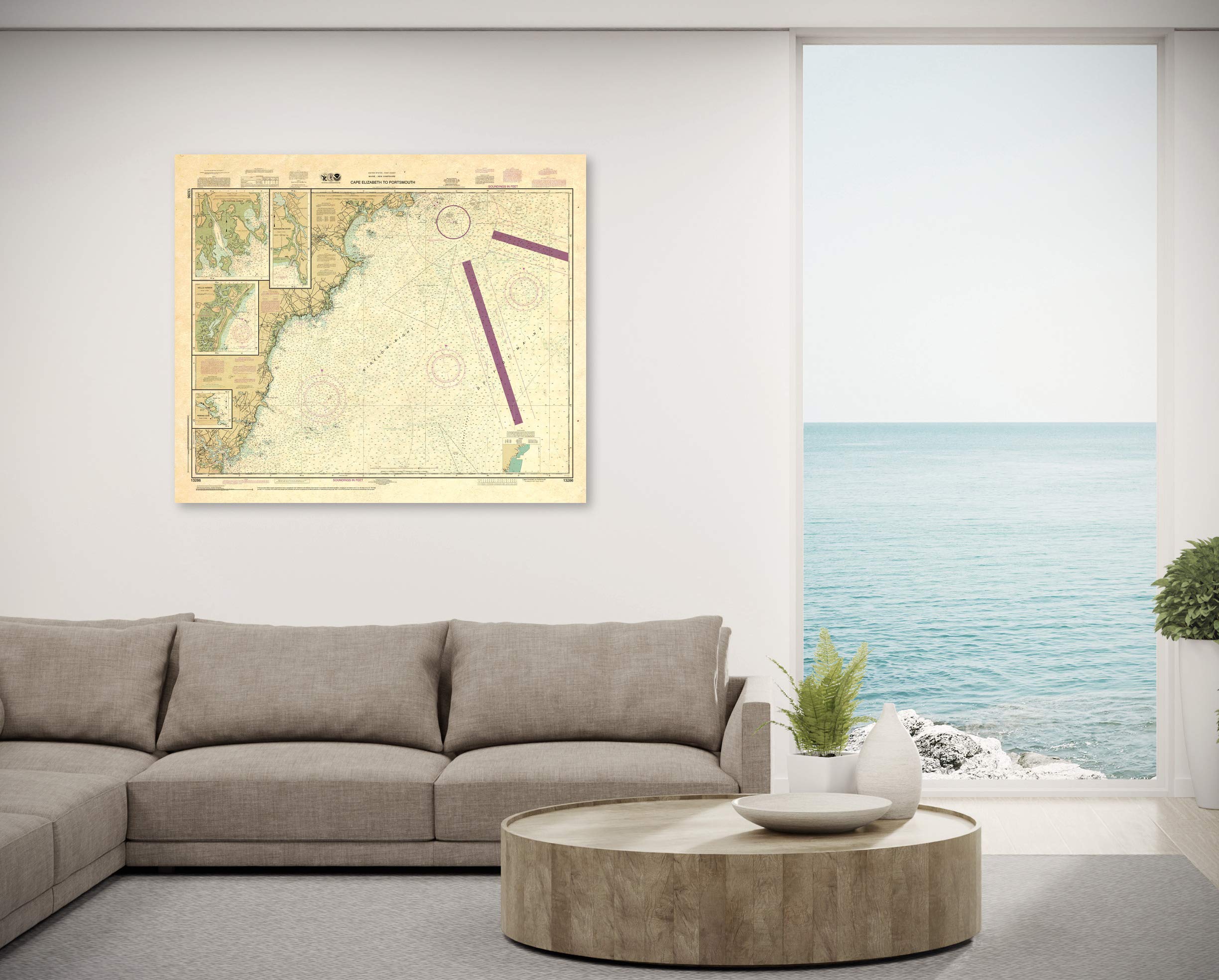 Paradise Cay Publications, Inc. Antiqued NOAA Chart 13286: Cape Elizabeth to Portsmouth; Cape Porpoise Harbor