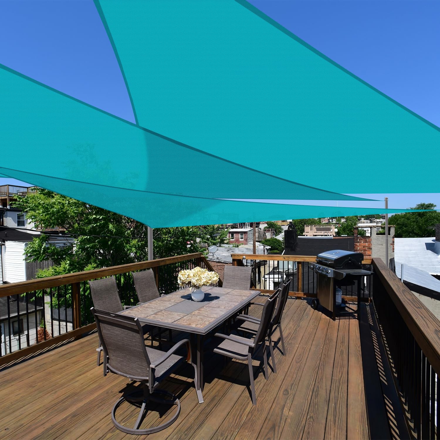 E&K Sunrise 1 Piece 16' x 16' x 16' Waterproof Sun Shade Sail Outdoor Triangle Canopy Shade Cover UV Block for Pergola Patio Backyard Garden Deck (Turquoise)