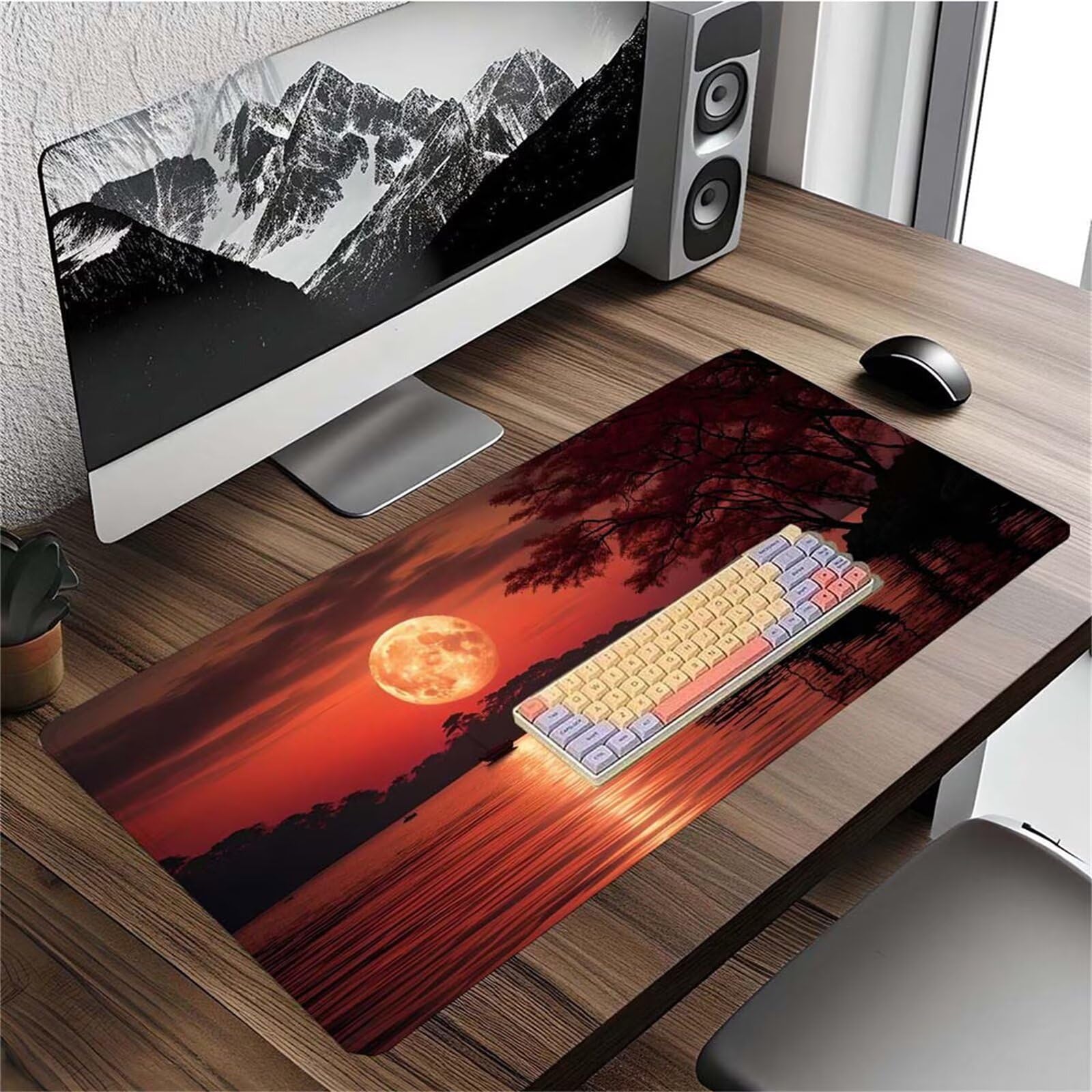 Alfombrilla Ratón Atardecer Lago Alfombrilla Ratón XXL 1400x600x3mm Mouse Pad Resiste Salpicaduras, Extendida de Gran Tamaño con Bordes Cosidos, Mejora la Precisión y la Velocidad,Antideslizante y-313