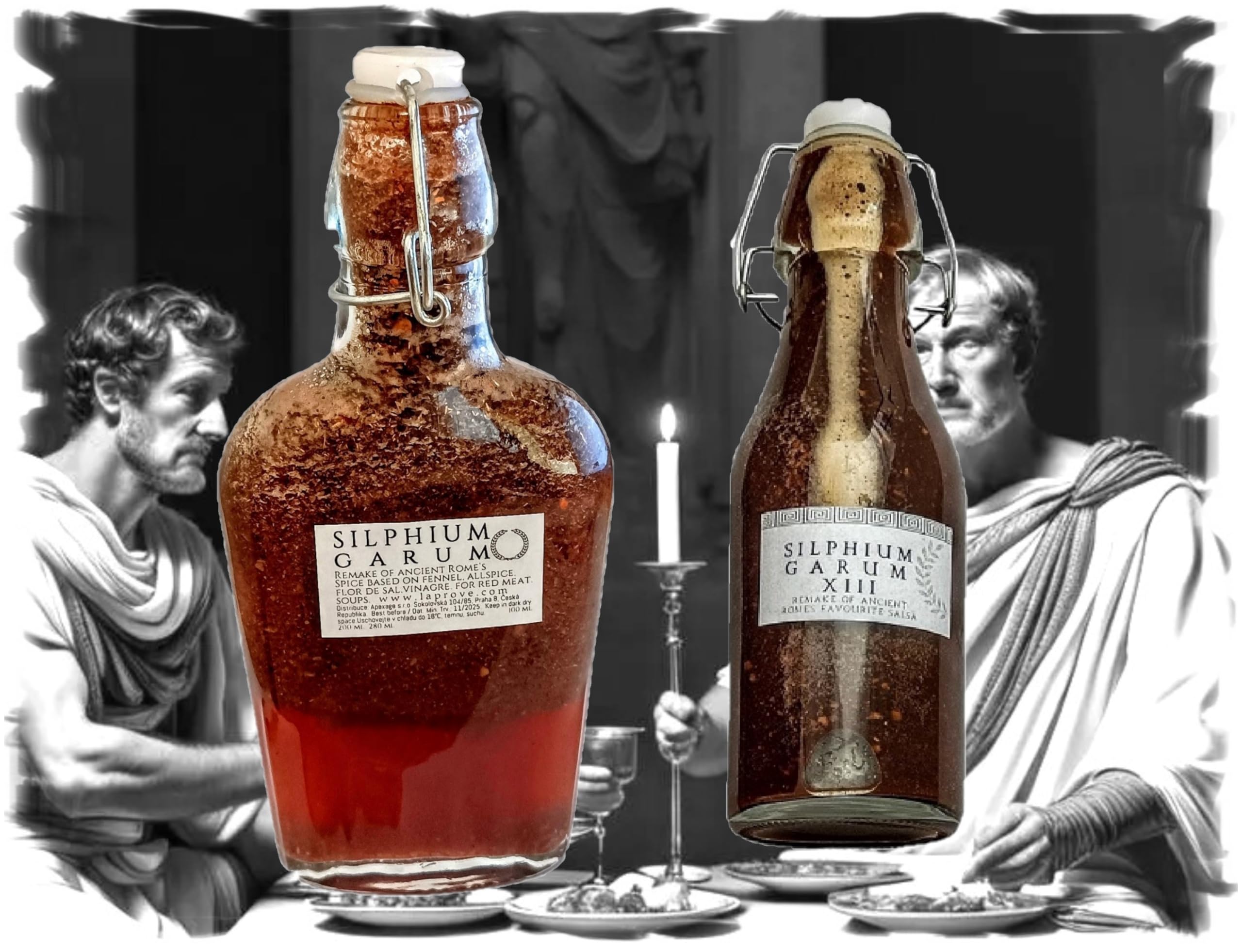 Garum au silphium XXIII et au silphium Garum. Un remake de la sauce romaine antique en combinaison avec garlic et chilies mexicaines