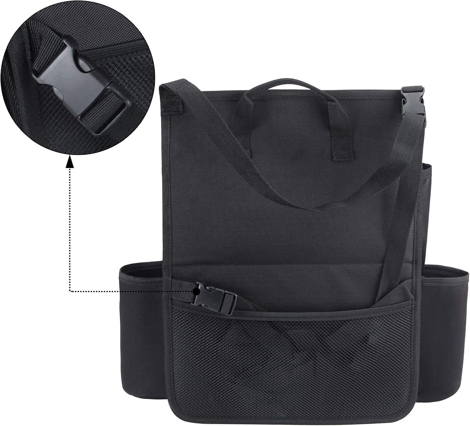 Luxja Car Seat Storage Organiser, Car Seat Organiser Front, Car Seat Back Storage Bag with Laptop & Tablet Storage, Black image 4
