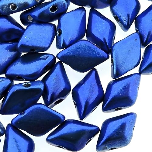 Cuentas de cristal checo GemDuo, cuentas de diamante de 2 agujeros 0.197x0.315 in, 0.35 oz, corona de metal azul