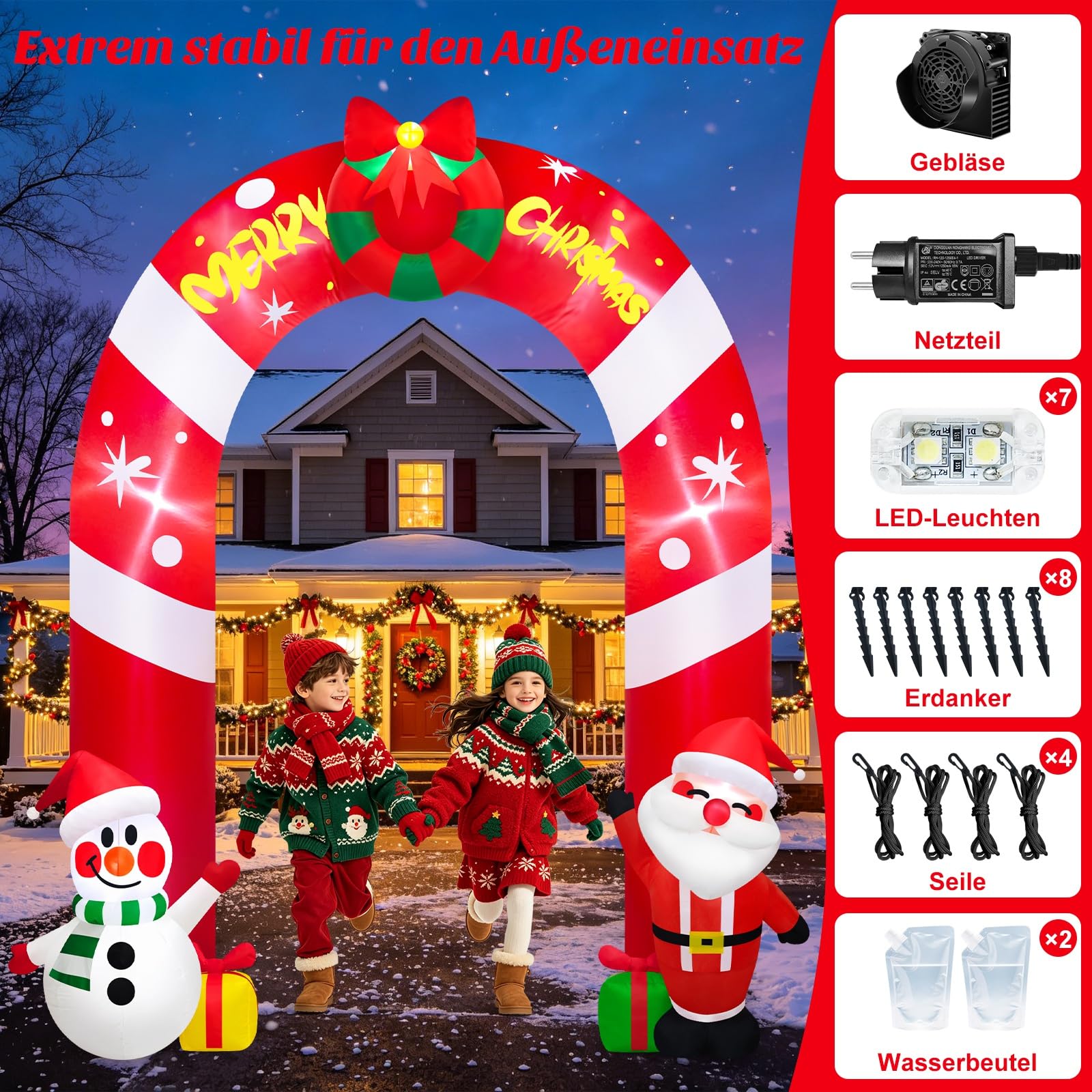 Danxilu Arco Hinchable Navidad Exterior 3m con Papa Noel y Pupazzo di Neve