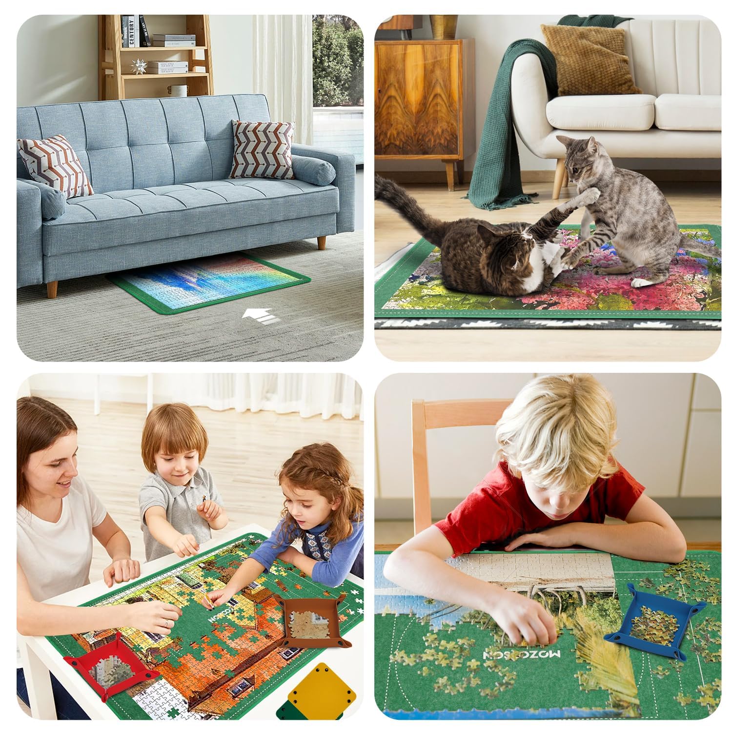 MOZOOSON Puzzle 1500 szt., składana tablica do puzzli, akcesoria do przenoszenia i przechowywania, tablica do przechowywania puzzli 95 x 65 cm (8 tacek do sortowania)
