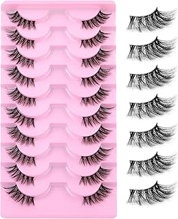 wiwoseo Half Lashes Natural Look Eyelashes Extension Russian Strip Lashes Corner Half Eyelashes Strip Natural Extension Faux Mink Lashes Wispy Fluffy Russian Volume Lashes Cat Eyes Fake Eyelashes 10 Pairs Pack
