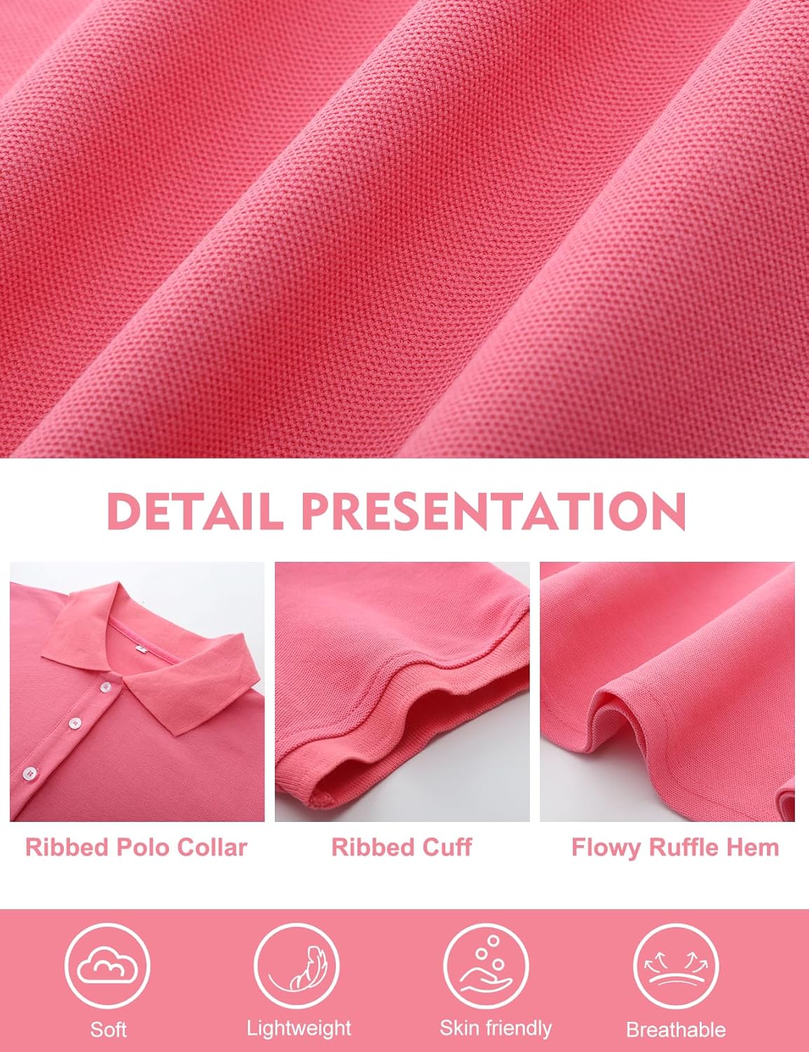 Kissonic Women's Polo Dress Short Sleeve V Neck Ruffle Hem Casual Summer Golf Tennis Mini Shirt Dresses - Image 5