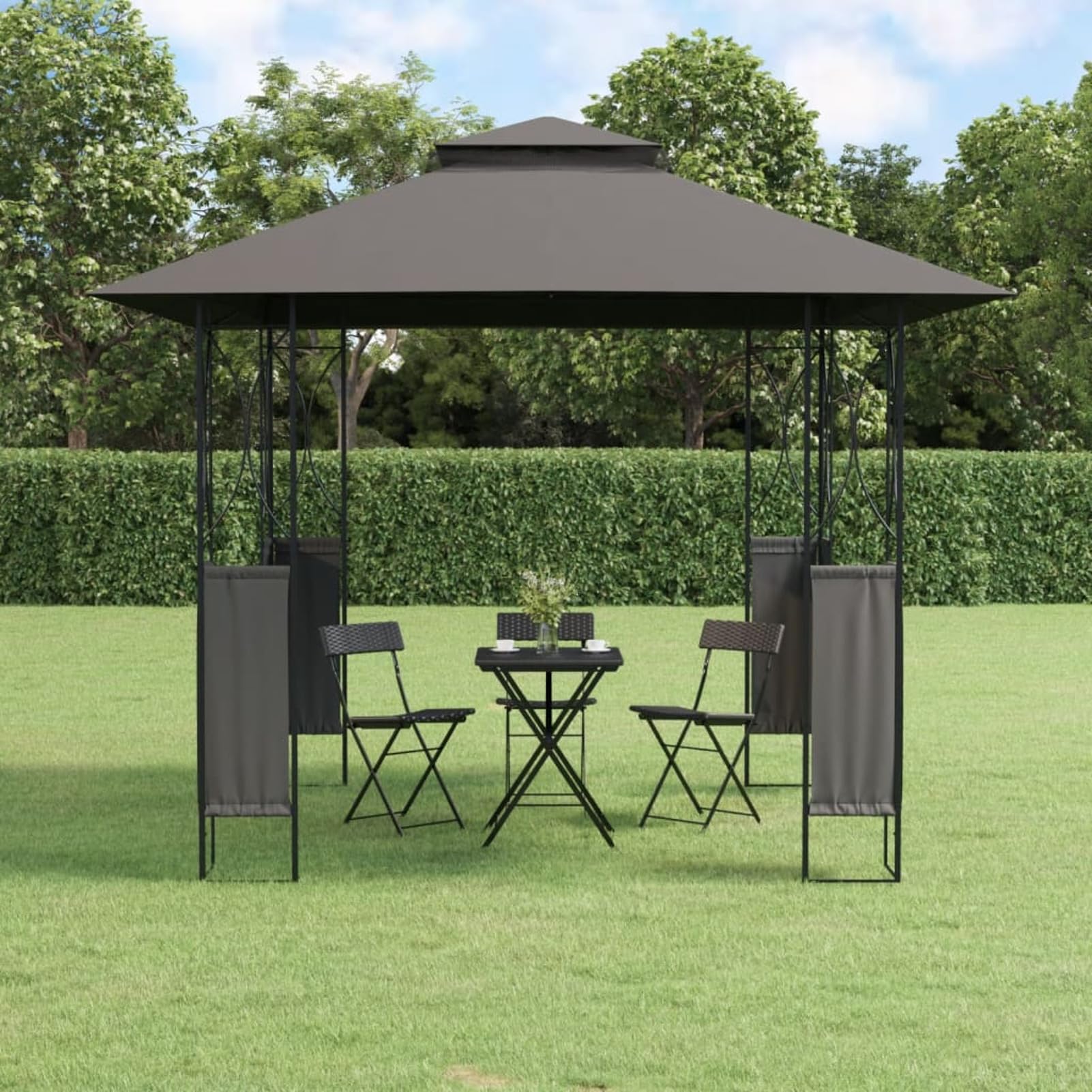 Gazebo con Tetto Antracite 300x300x270 cm Acciaio,Gazebo Pergola con Telo Impermeabile Richiudibile E Struttura Rettangolare in Acciaio Inossidabile Ad Alta Densità,per Arredo Giardino,Terrazzo
