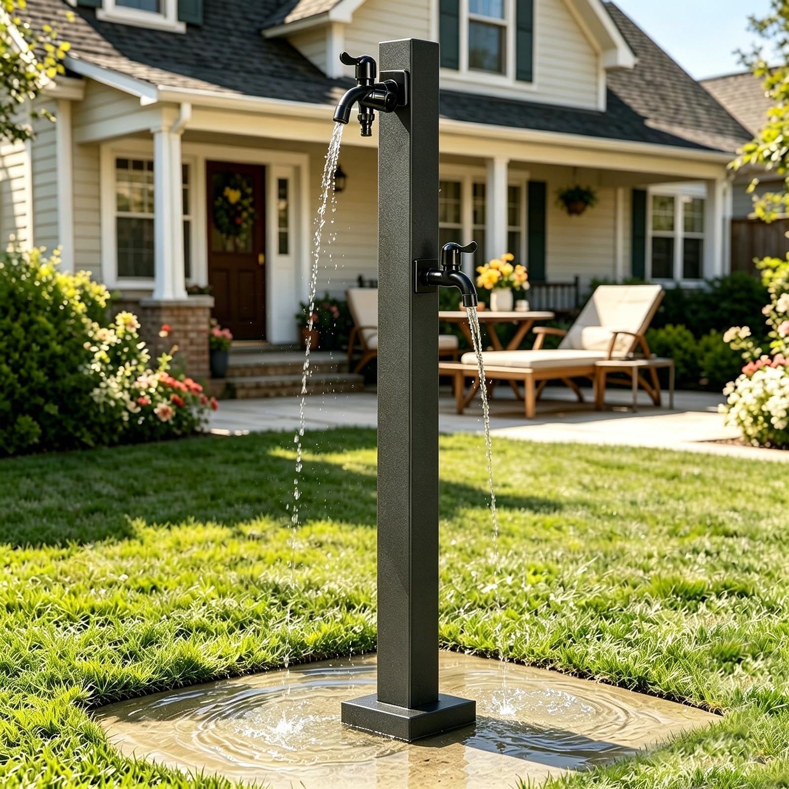 Outdoor Faucet Water Column, Stainless Steel Freestanding Courtyard Spigot Decorative Hose Stand Post, Antifreeze Garden Tap for Irrigation and Car Wash(C,Height: 60cm/23.6in)