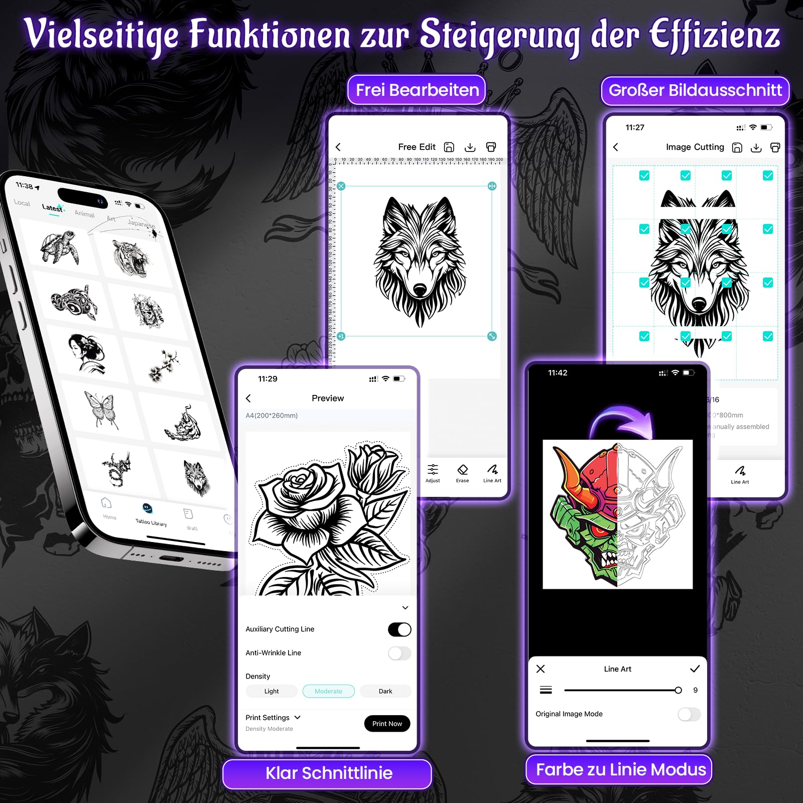 Yowell H1 Tattoo Drucker Bluetooth, Stencil Drucker, Tattoo-Drucker mit 10 Blatt Transferpapier, Tattoo-Stencil-Drucker für Smartphone & PC, Thermodrucker-Tattoo für Künstler und Anfänger, Schwarz