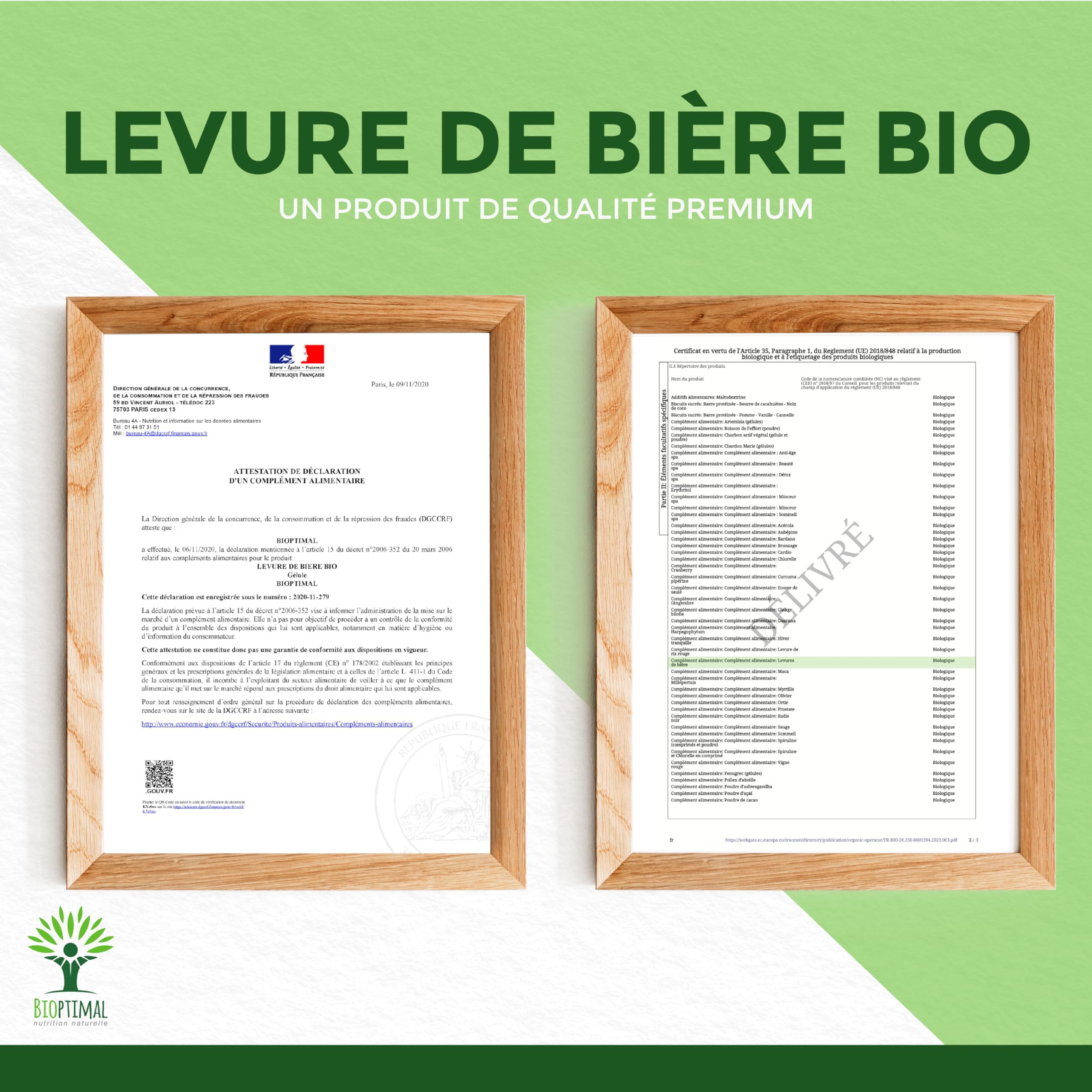 Levure de Bière Bio Revivifiable - Bioptimal - Complément alimentaire - Vivante & Active - Peau Cheveux Ongles - Digestion Transit Probiotique - Fabriqué en France - Certifié par Ecocert - 200 gélules