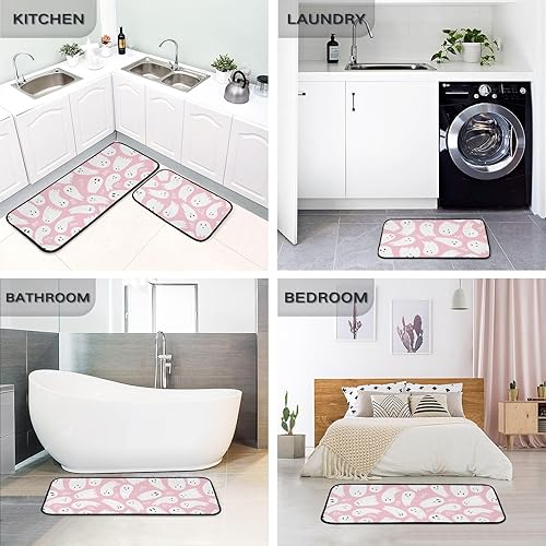 Miniatura 5 de Juego de 2 tapetes de cocina de fantasmas de Halloween, antideslizantes, lavables, antifatiga, para el suelo de la cocina, juego de alfombras de