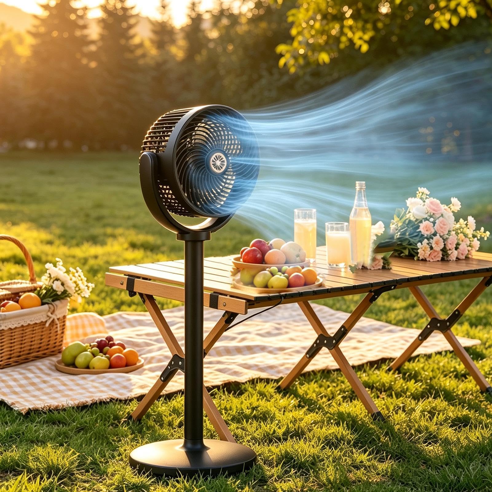 Ventilador Oscilante Soplador Solar Ajustable En Altura Potente Con Luz | Ventilador Grande de 5 Velocidades Para Garaje Oficina Patio Tienda Dormitorio Baño Interior Habitación Hogar