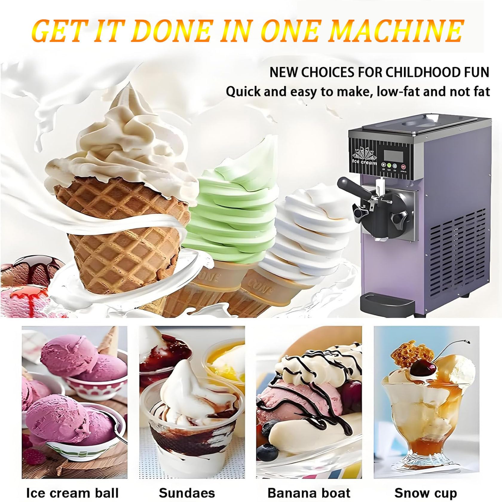 SorbetièRe à L'Italienne 5,8-7,9 Gal/H, 450 W/750 W, Mono-Parfum, éCran Lcd, Nettoyage Automatique, Pré-Refroidissement, IdéAle Pour Les Coupes GlacéEs Onctueuses Et Les Desserts GlacéS. Orange-450W