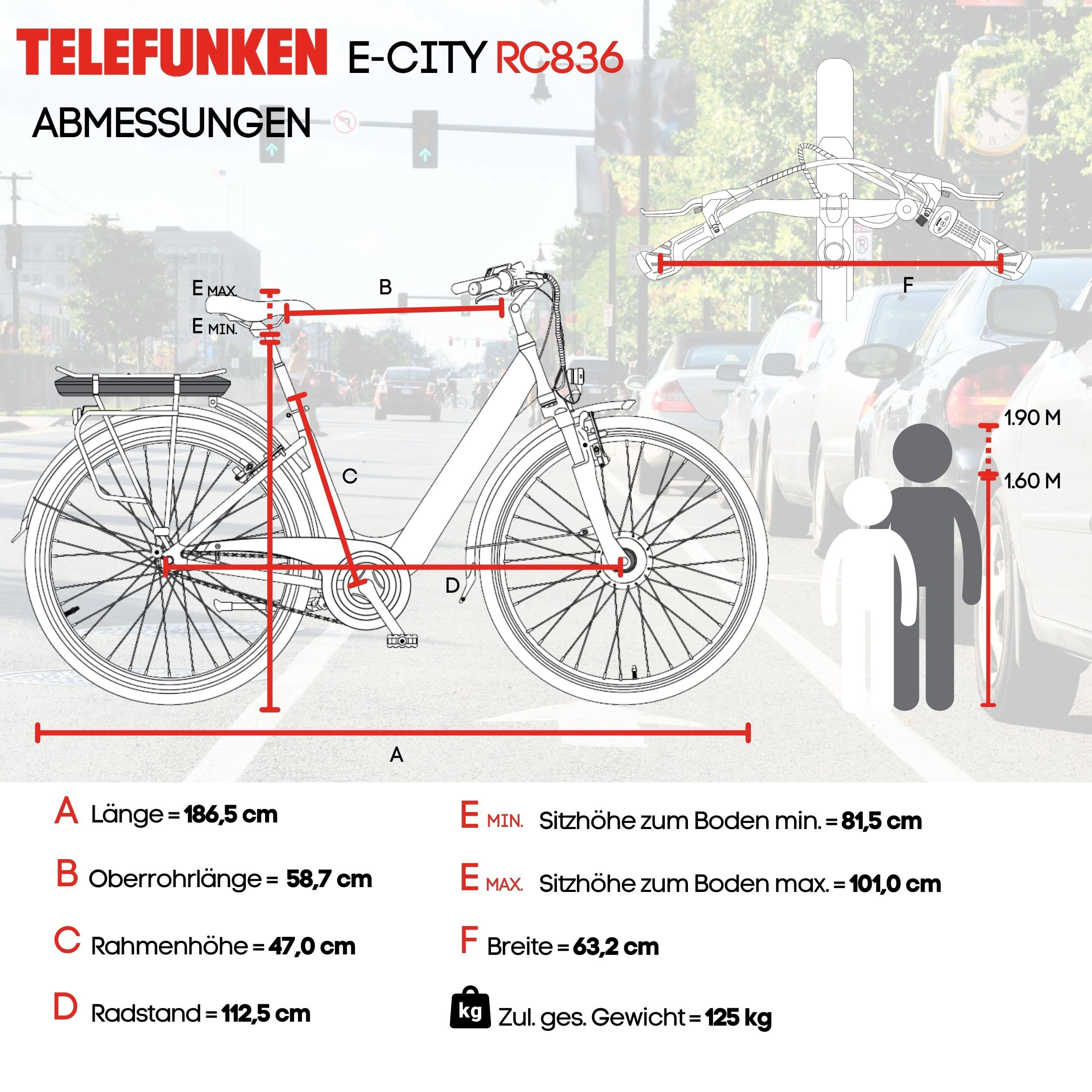TELEFUNKEN E-Bike Damen 28 Zoll | Elektrofahrrad Frontmotor | 3-Gang Nabenschaltung | V-Bremsen | Pedelec Citybike | inkl. Panzerkabelschloss | RC836 Multitalent