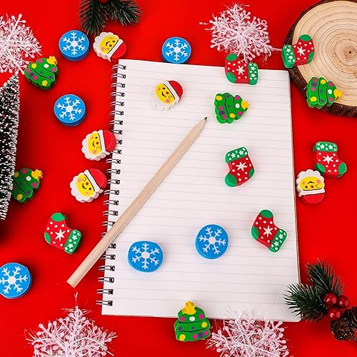 Miniatura 2 de Amaxiu Mini borradores de Navidad para niños, 24 unidades de borradores de lápiz con temática de Navidad, borradores de dibujos animados, pequeños