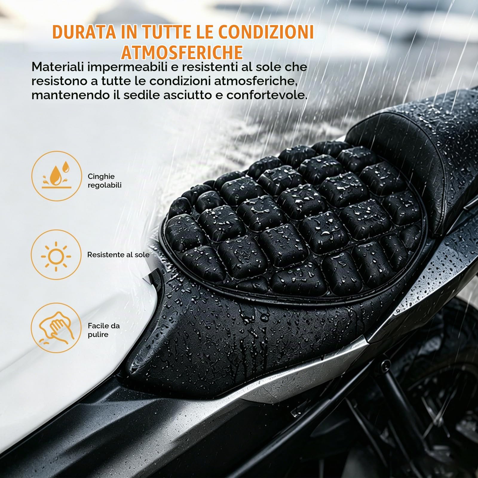 Cuscino per Sella Moto, Cuscino per Sedile Moto Assorbimento, Confortevole e Traspirante Imbottitura in Gel per Sedile Passeggero per Motocross, Lunghi Periodi Guida Viaggi