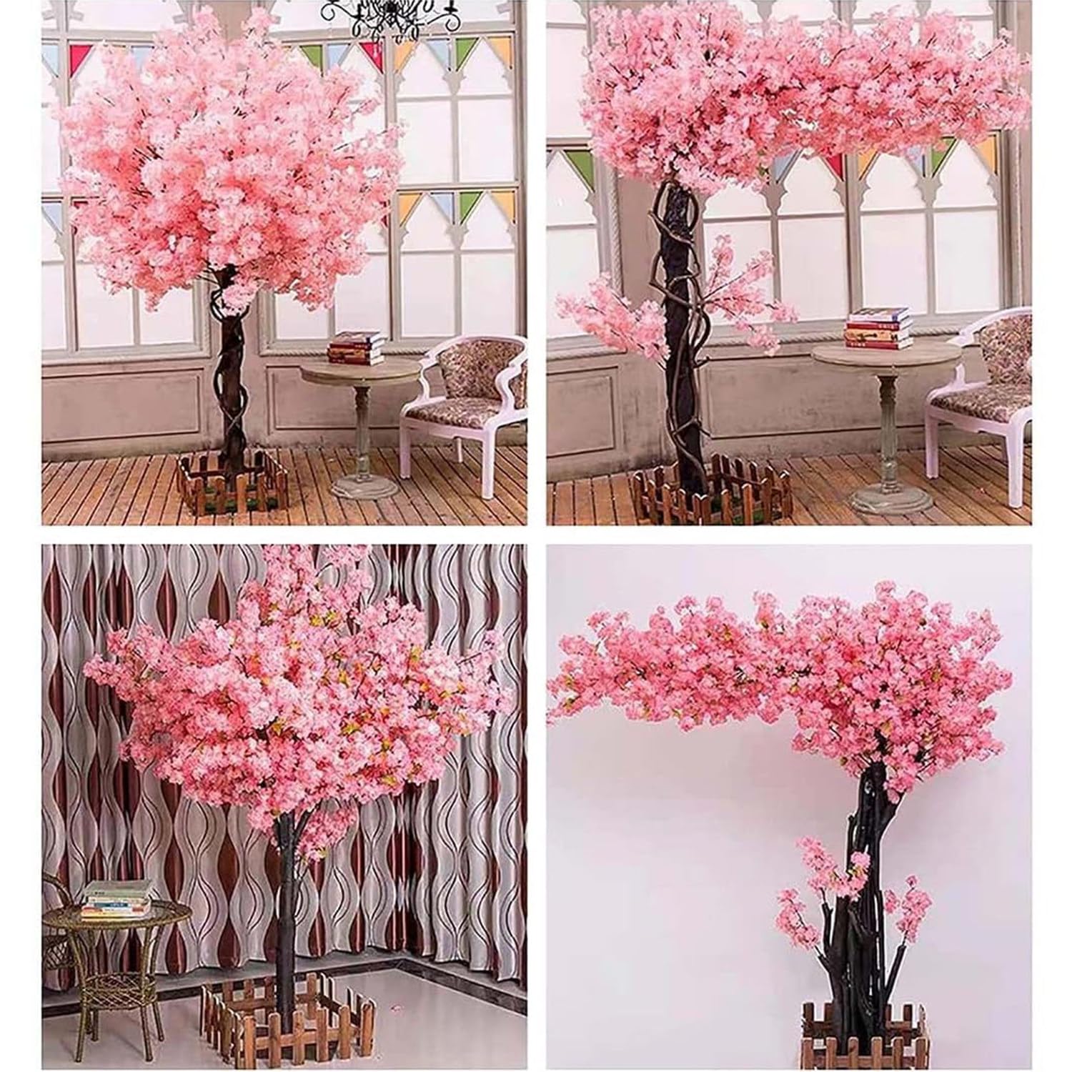 Albero Di Ciliegio Artificiale Con Foglie, Ciliegio Fatto A Mano, Albero Di Ciliegio Artificiale Albero Dei Desideri Finto Rosa, Albero Di Ciliegio Finto Fatto A Mano, Fiori Rosa,Round-1.5x1m