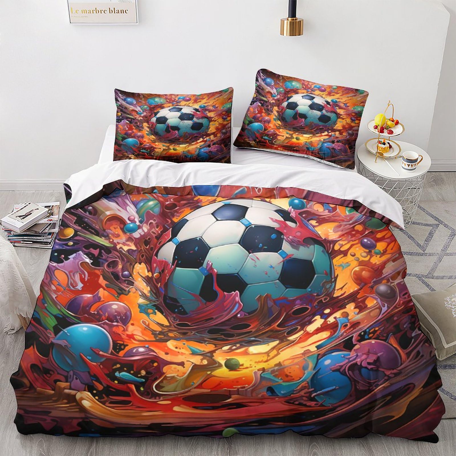 Parure de lit football 3 pièces 220x240cm housse de couette imprimée 3D