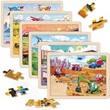 SYNARRY Wooden Vehicle Puzzles for Kids Ages 4-6&comma; 6 Packs 60 PCs Jigsaw Puzzles Preschool Educational Toys Gifts for Children Ages 4-8&comma; Kids Toys Gifts for 4&plus; Year Olds Boys Girls