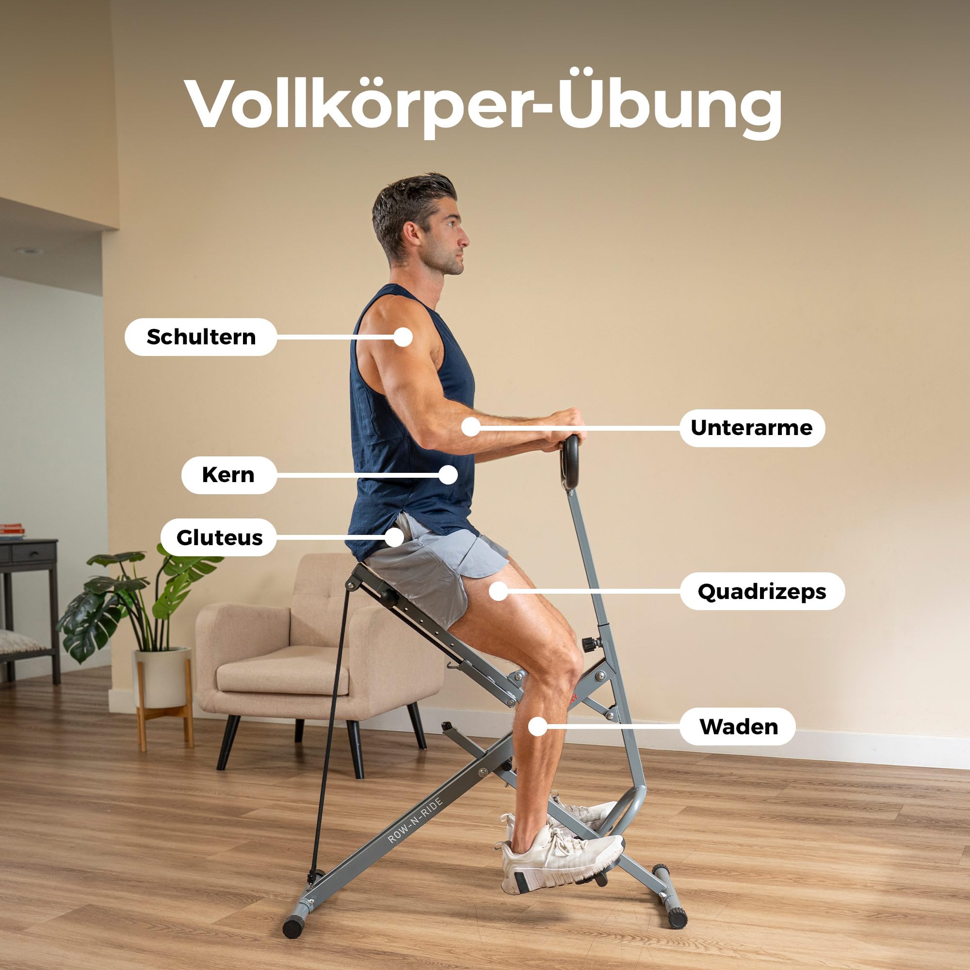 Sunny Health & Fitness Row-N-Ride Squat Assist Trainer, Faltbares und Trainingsgerät mit Verstellbarem Widerstand, Heimtrainer für Arm, Gesäß, und Beintraining, in Verschiedenen Farben Erhältlich
