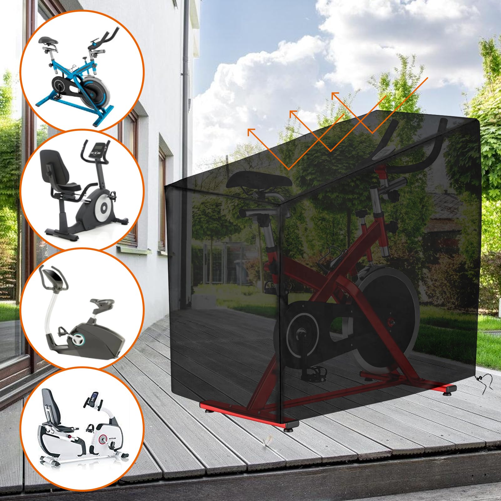 Housse De Protection Pour Vélo D'appartement - Tissu Oxford 210D, étanche, Anti-UV, Dimensions 123x58x113/142 Cm