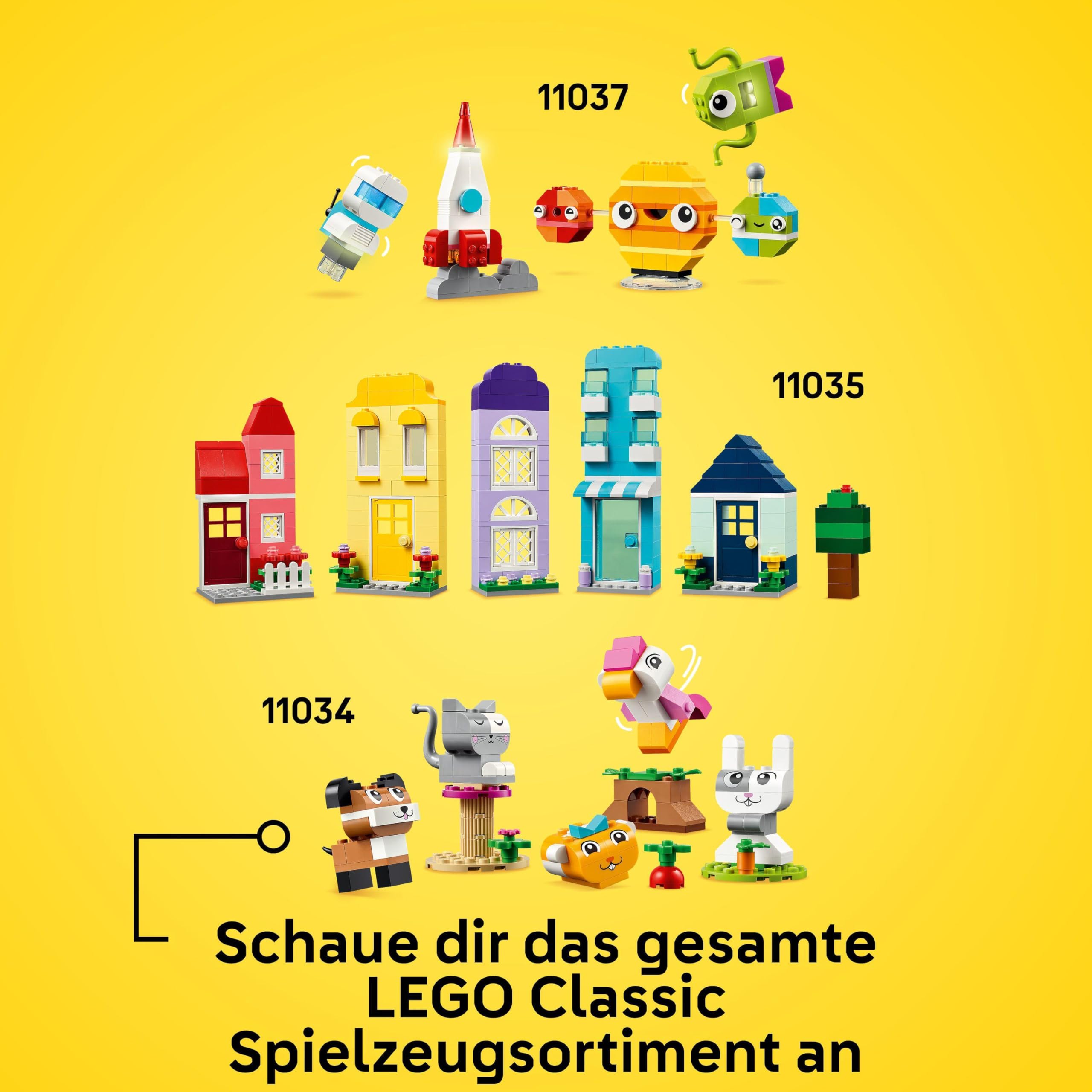 LEGO Classic Kreative Häuser, Bausteine-Set für Kinder, Konstruktionsspielzeug mit 850 Steinen, Haus-Bauen-Spielzeug mit Zubehör, Geschenk für Jungen und Mädchen ab 4 Jahren 11035