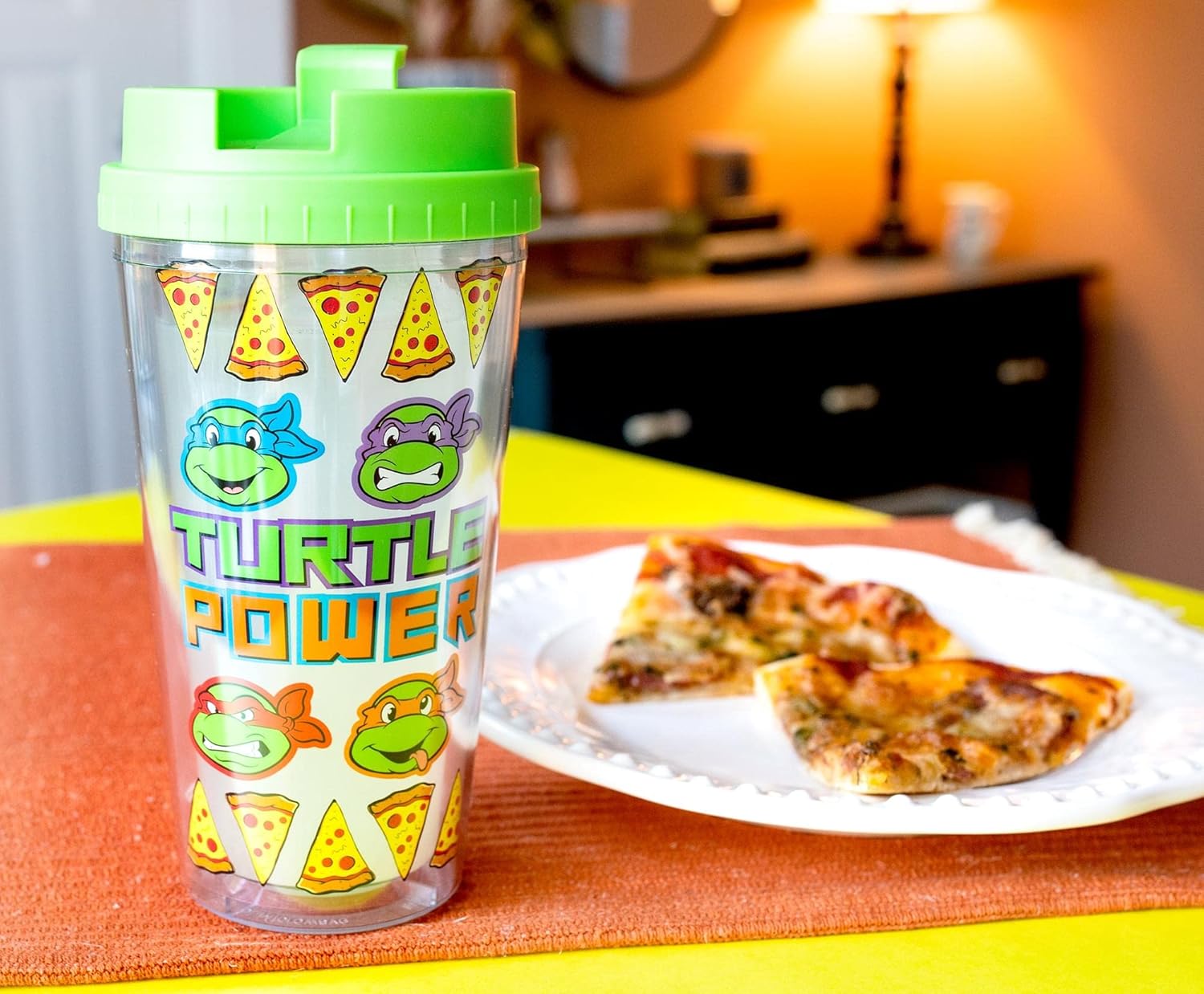 Silver Buffalo Teenage Mutant Ninja Turtles Pizza Slices Plastic Travel Tumbler With Leak-Resistant Flip Lid | Holds 16 Ounces - Image 4