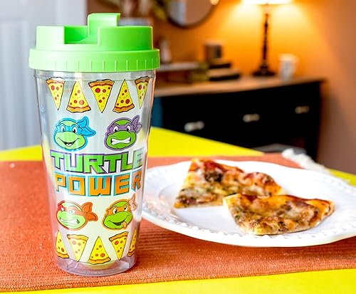 Miniatura 3 de Silver Buffalo Teenage Mutant Ninja Turtles Pizza Slices - Vaso de viaje de plástico con tapa abatible resistente a fugas  Capacidad para 16 onzas