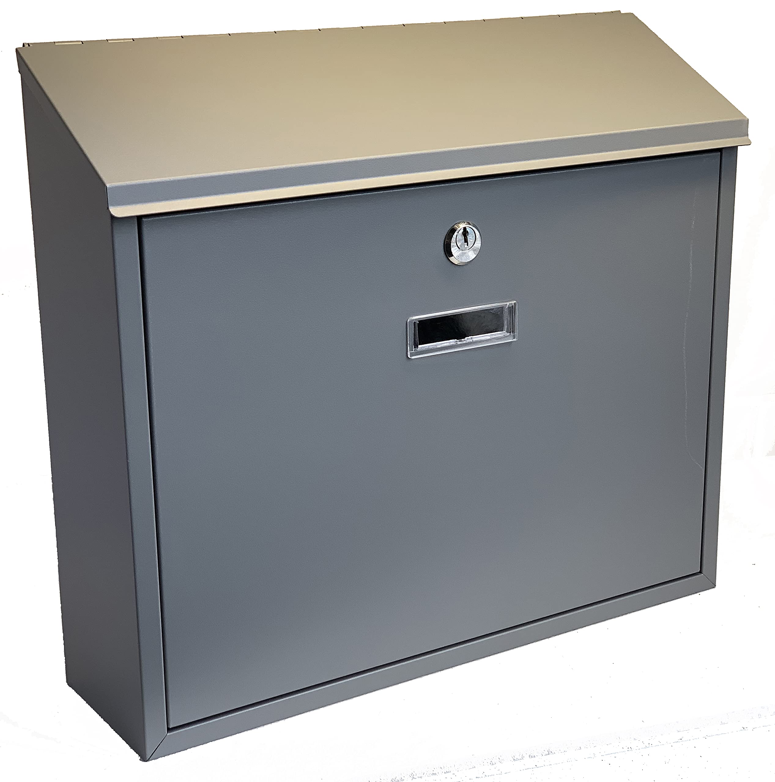 Buckingham Large Mail Post Box Grey Wall Mounted Lockable Premium Steel Outdoor Letter Box with Name Slot Weatherproof Easy to Install for Homes Flats 36cm by Buckingham (Grey)